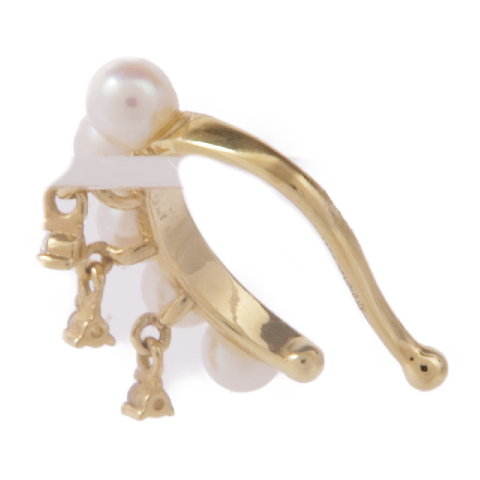 JEWELRY Pearl Diamond Single Ear Cuff 18K Yellow Gold