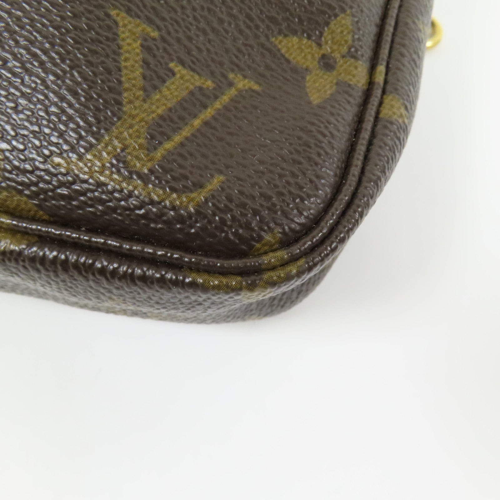 LOUIS VUITTON Monogram Pochette Accessoires金扣手挽袋棕色