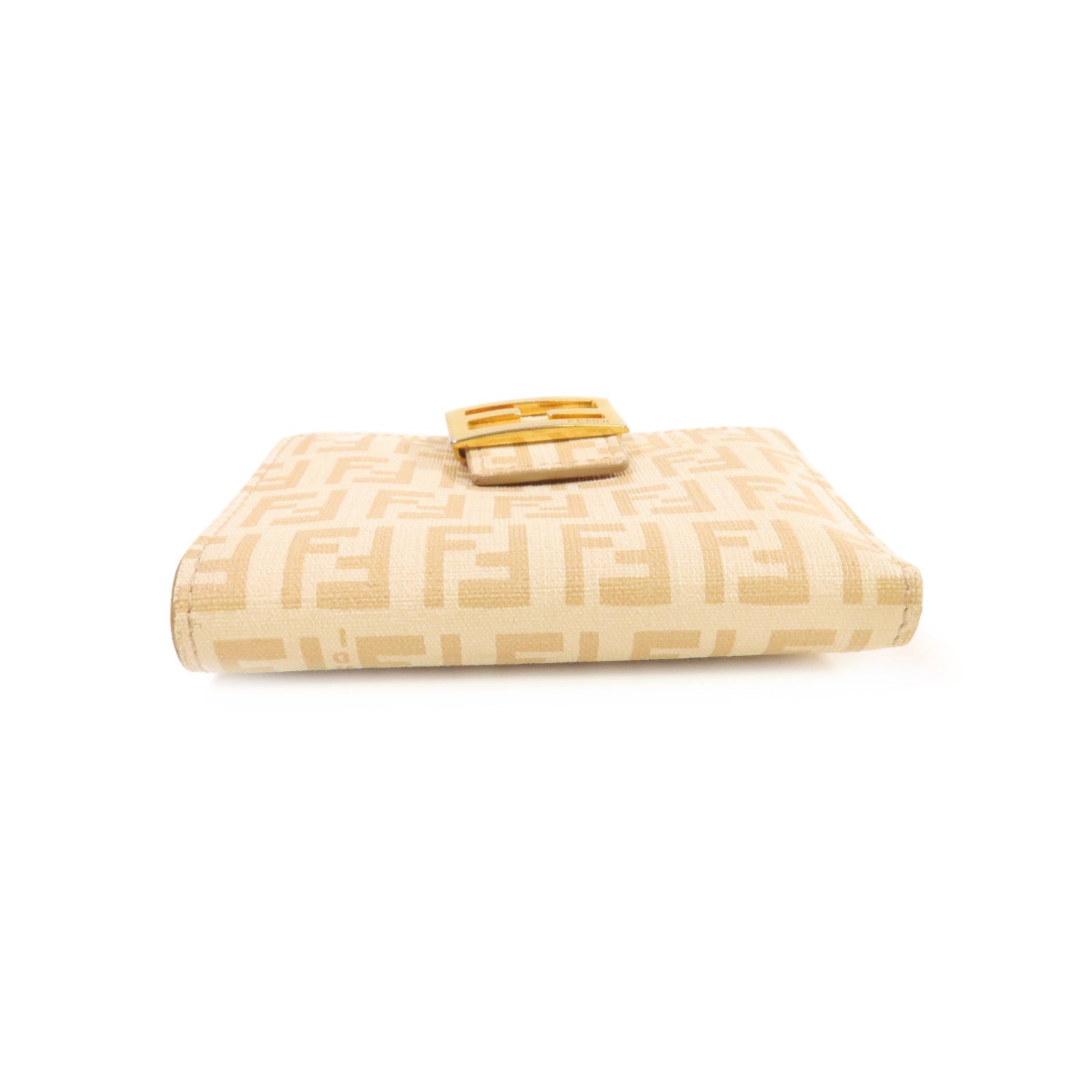 FENDI 塗層帆布Short Wallet金扣短錢包米白色