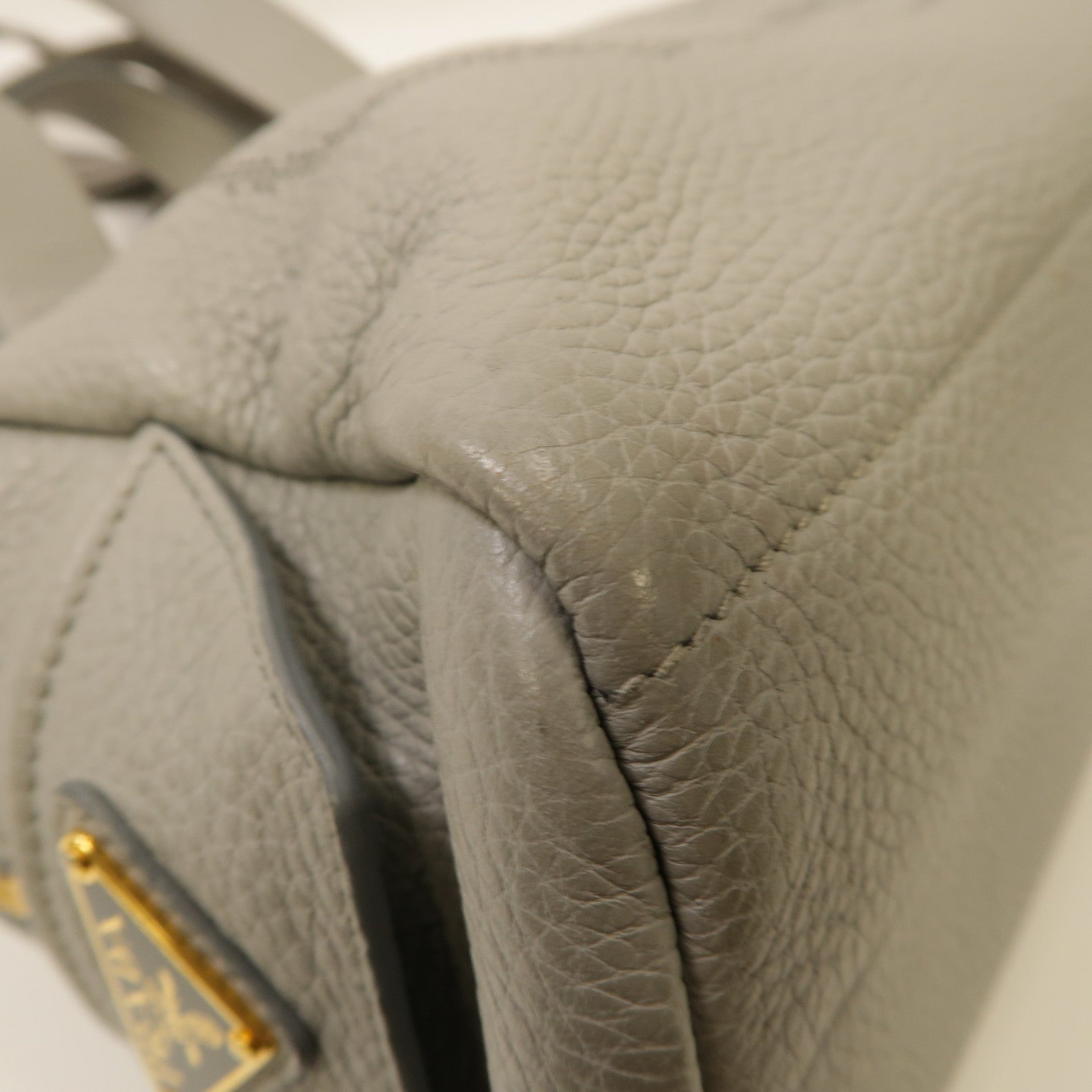 PRADA 牛皮皮革Shoulder Bag金扣手挽肩背兩用袋灰色
