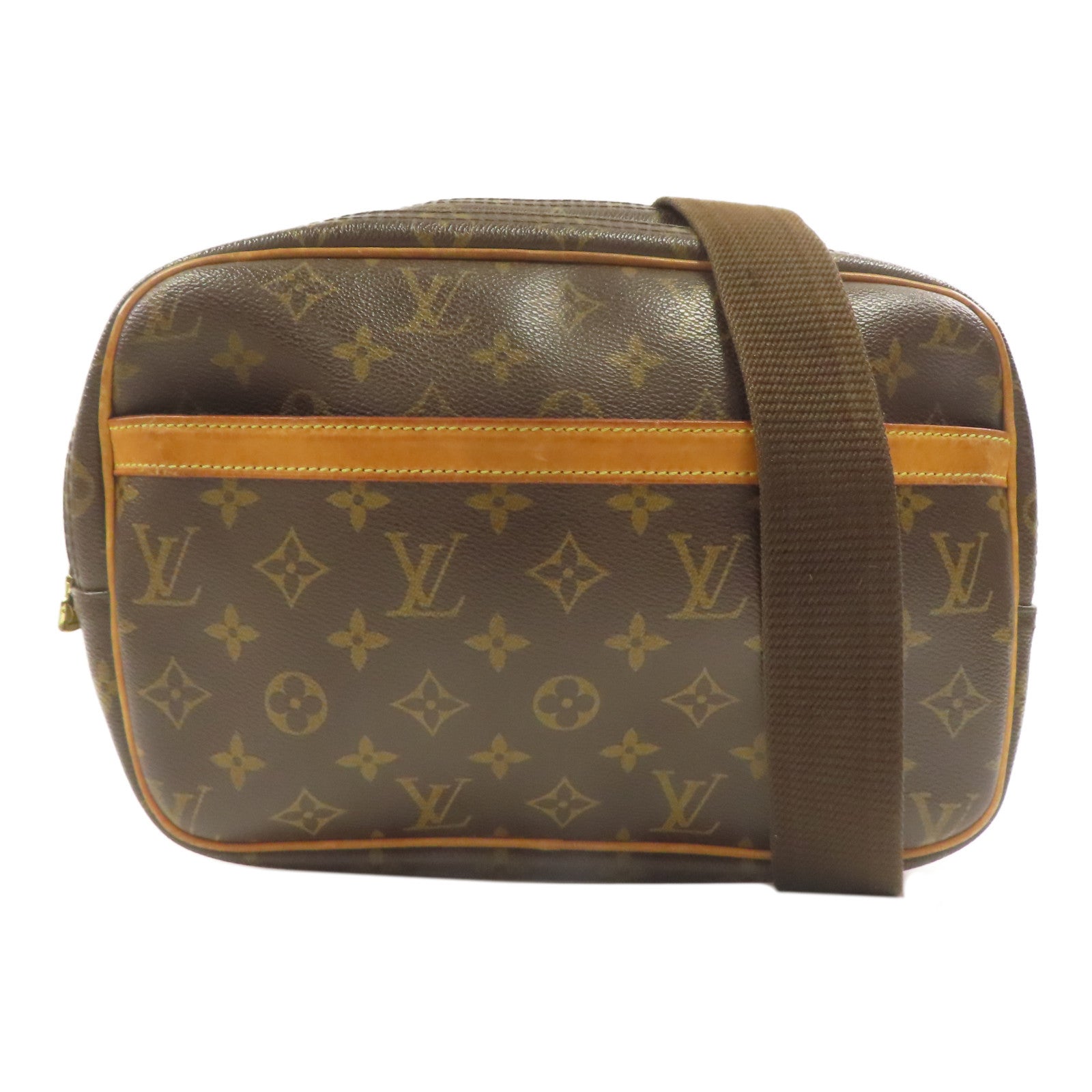 LOUIS VUITTON Monogram Reporter PM金扣肩背袋啡色·