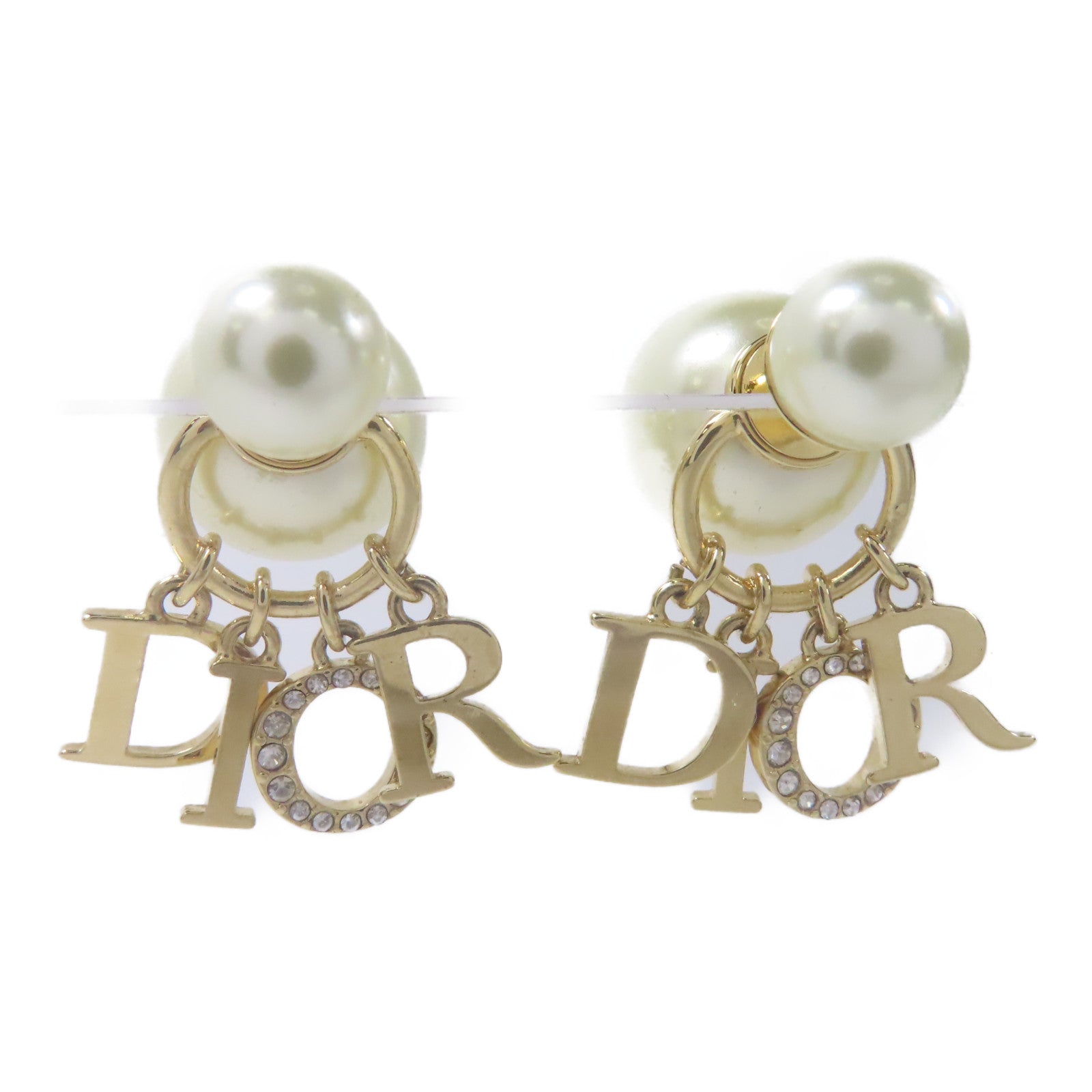 Dior 金屬/樹脂珍珠Tribales Earrings耳環金色/白色
