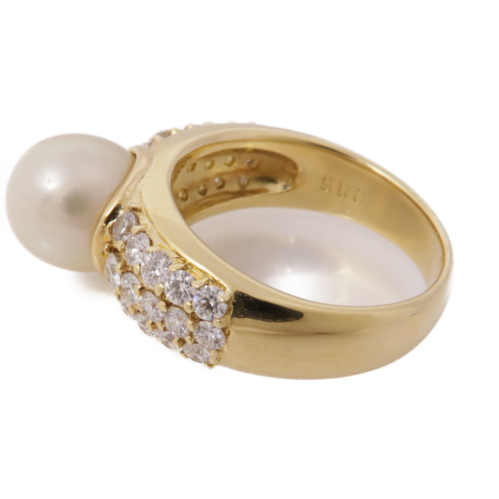 JEWELRY【激減優惠】 18K黃金Pearl Diamond Ring珍珠/鑽石戒指US#6.25