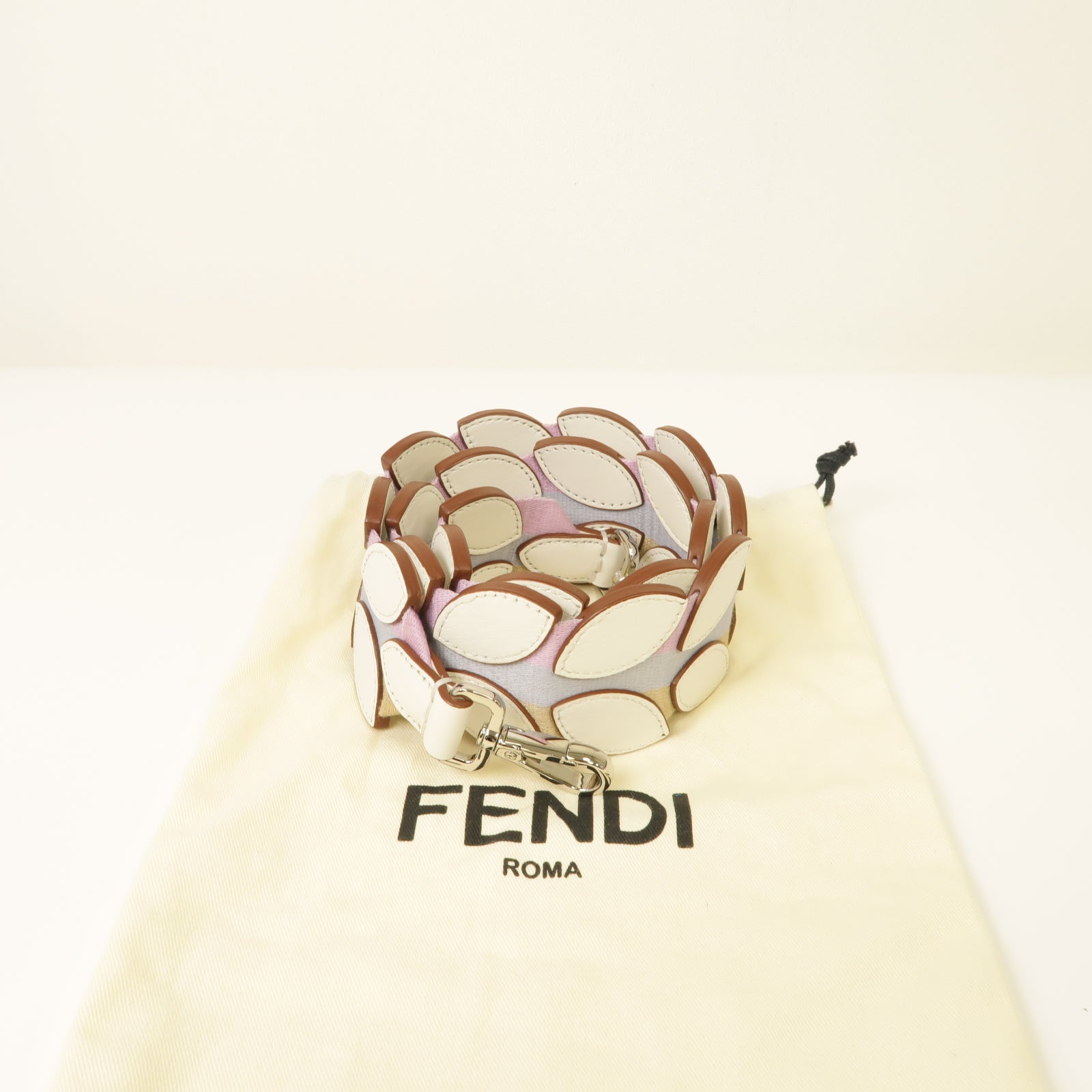 FENDI 牛皮皮革/帆布Shoulder Strap銀扣肩背帶白色