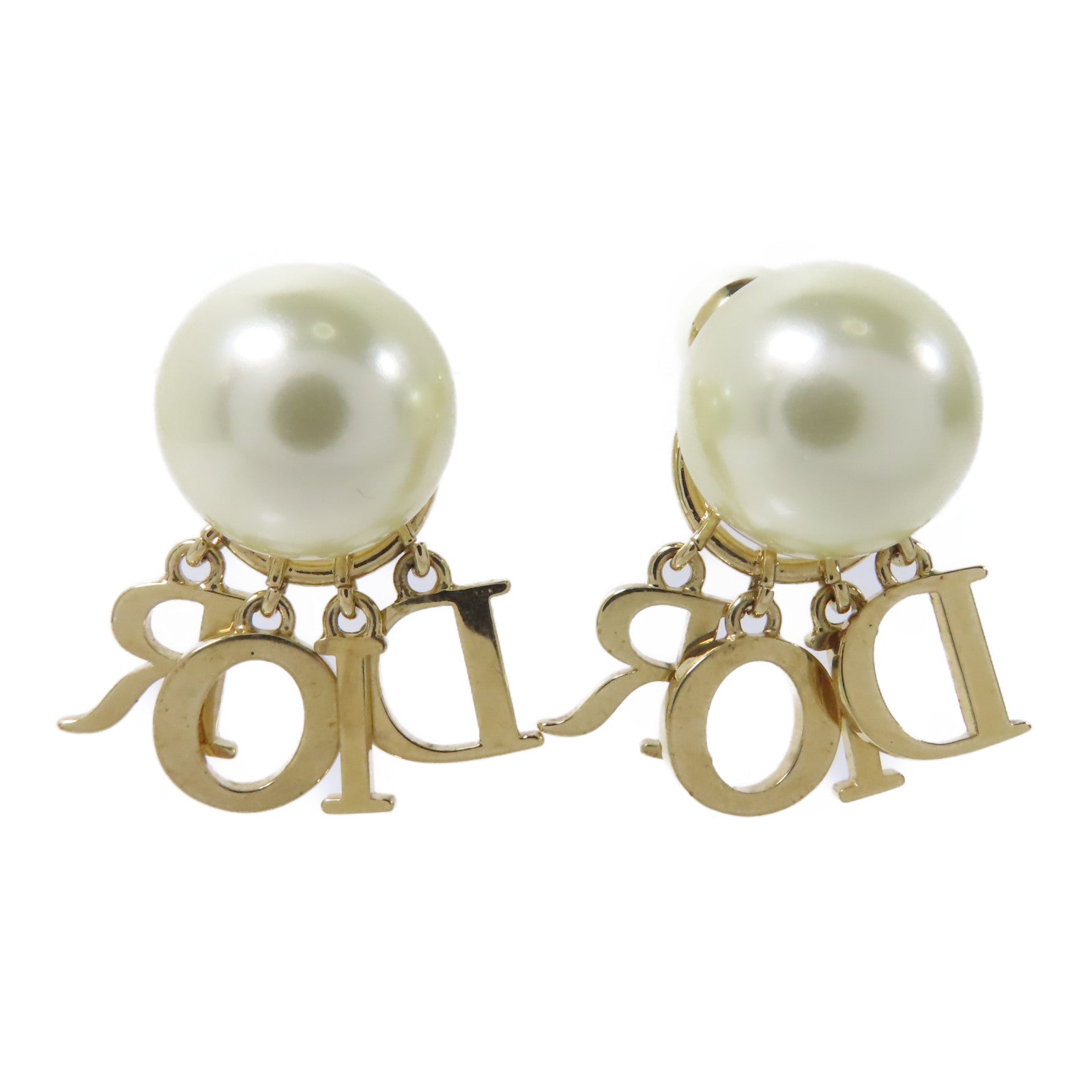 Dior 金屬/樹脂珍珠Tribales Earrings耳環金色/白色