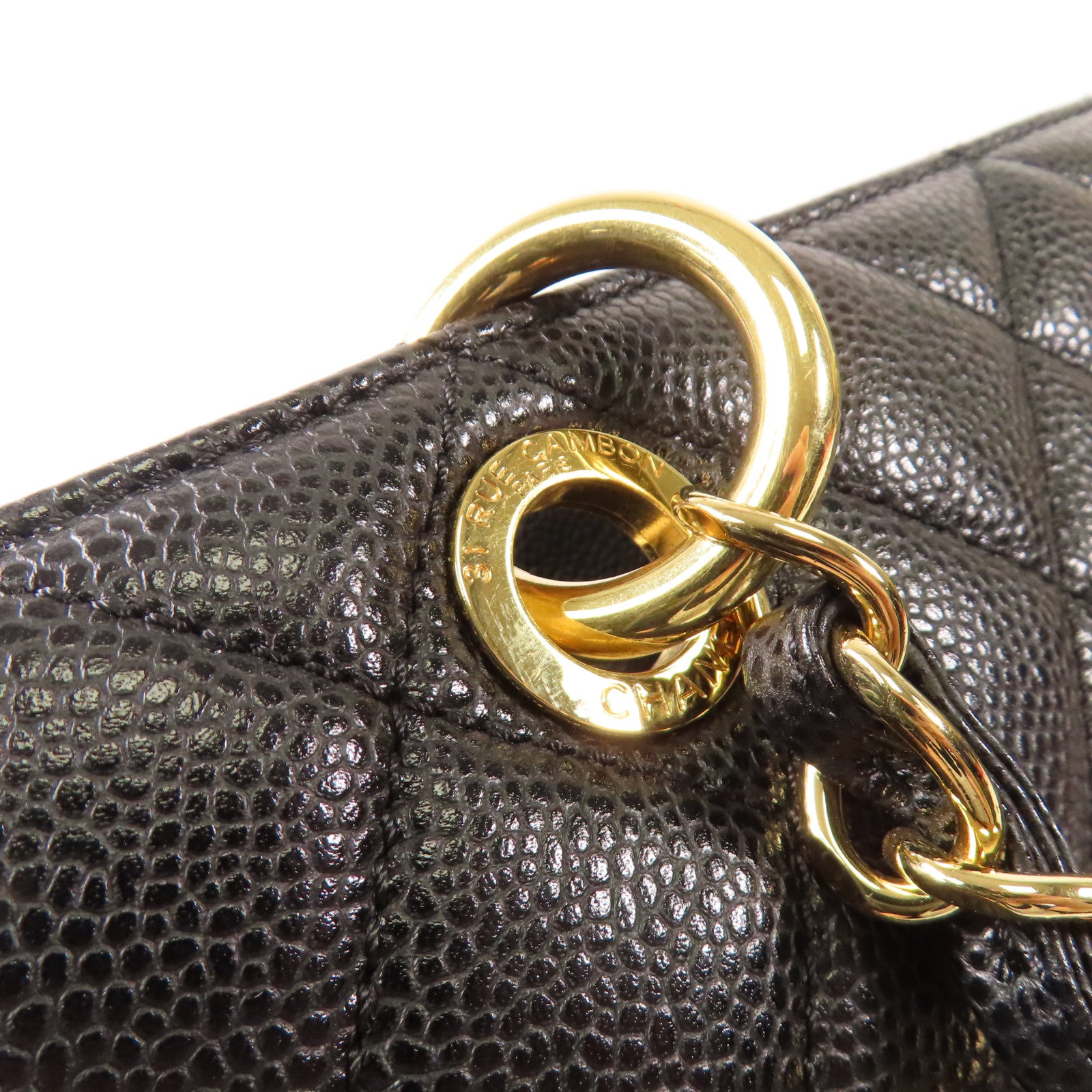 CHANEL 牛皮皮革GST Grand Shopping Tote Bag金扣鏈帶肩背袋