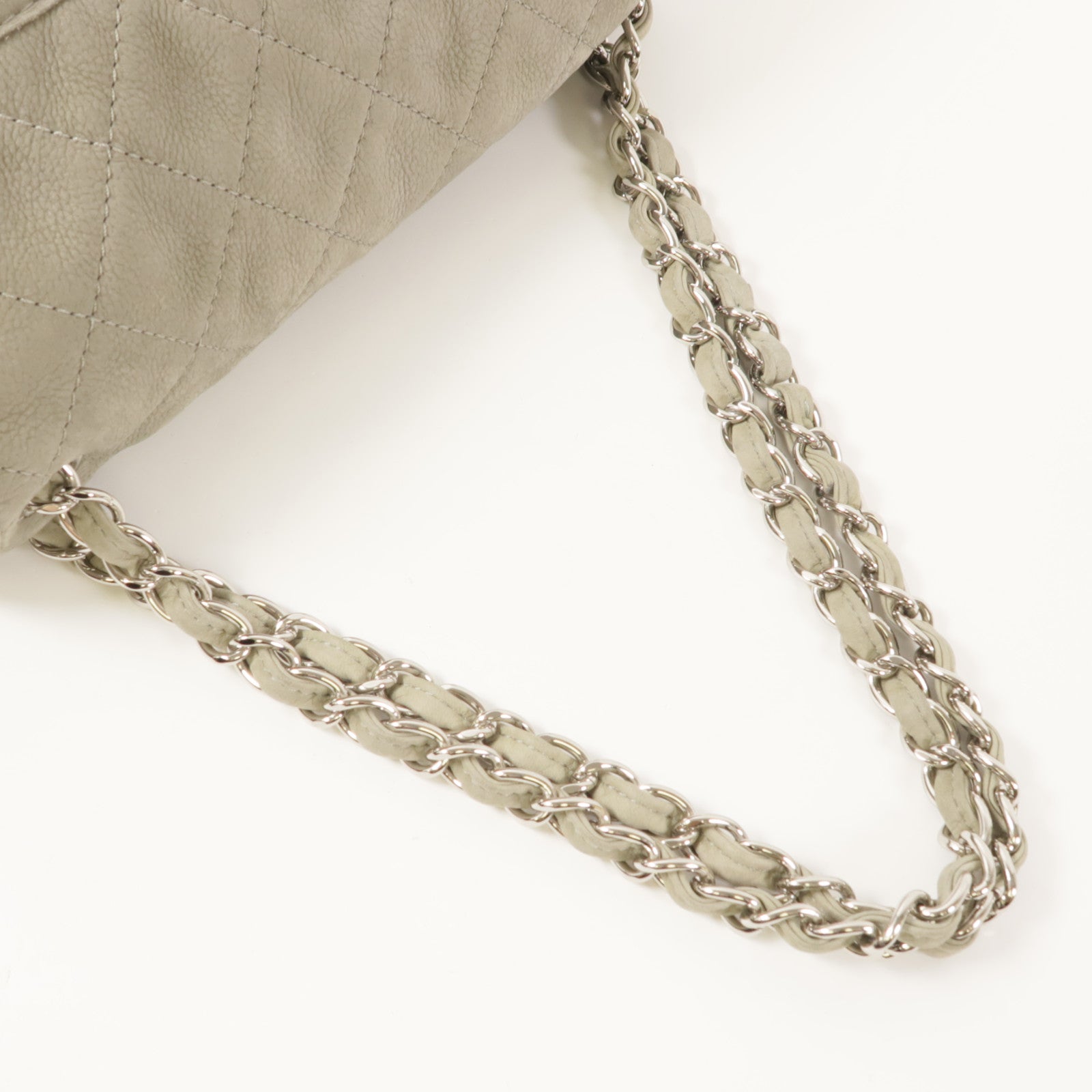 CHANEL 麂皮皮革Chain Shoulder銀扣鏈帶肩背袋