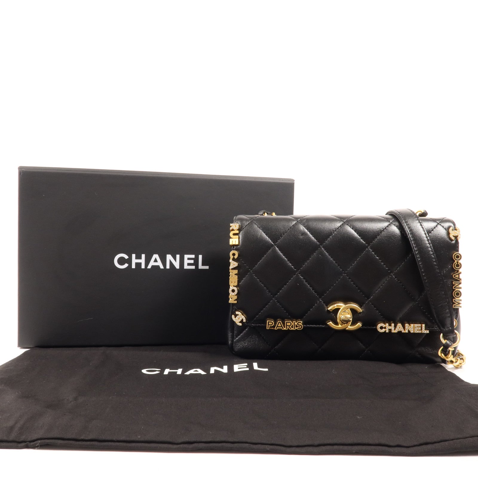 CHANEL 羊皮皮革Matelasse Mini Flap Bag金扣鏈帶肩背袋
