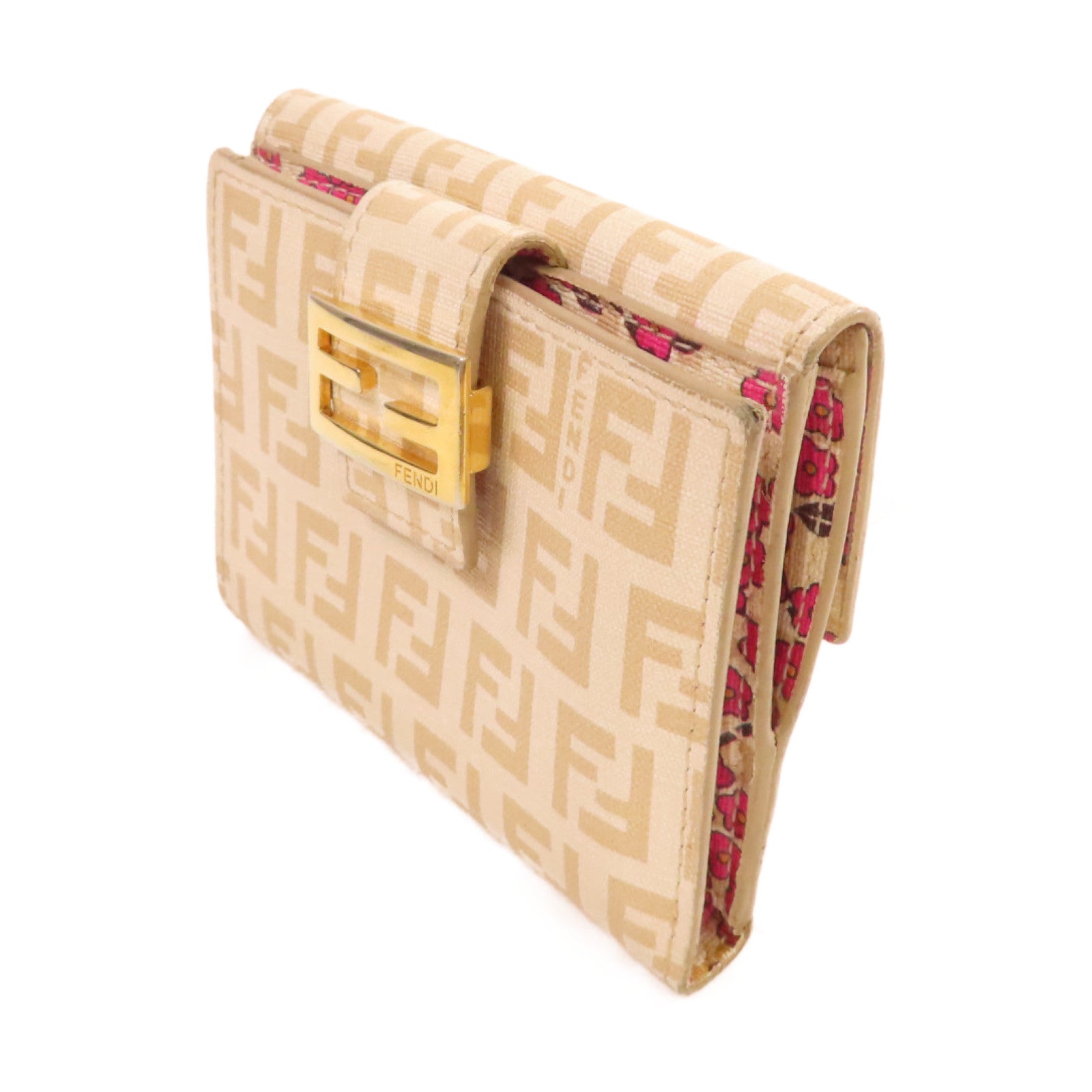 FENDI 塗層帆布Short Wallet金扣短錢包米白色