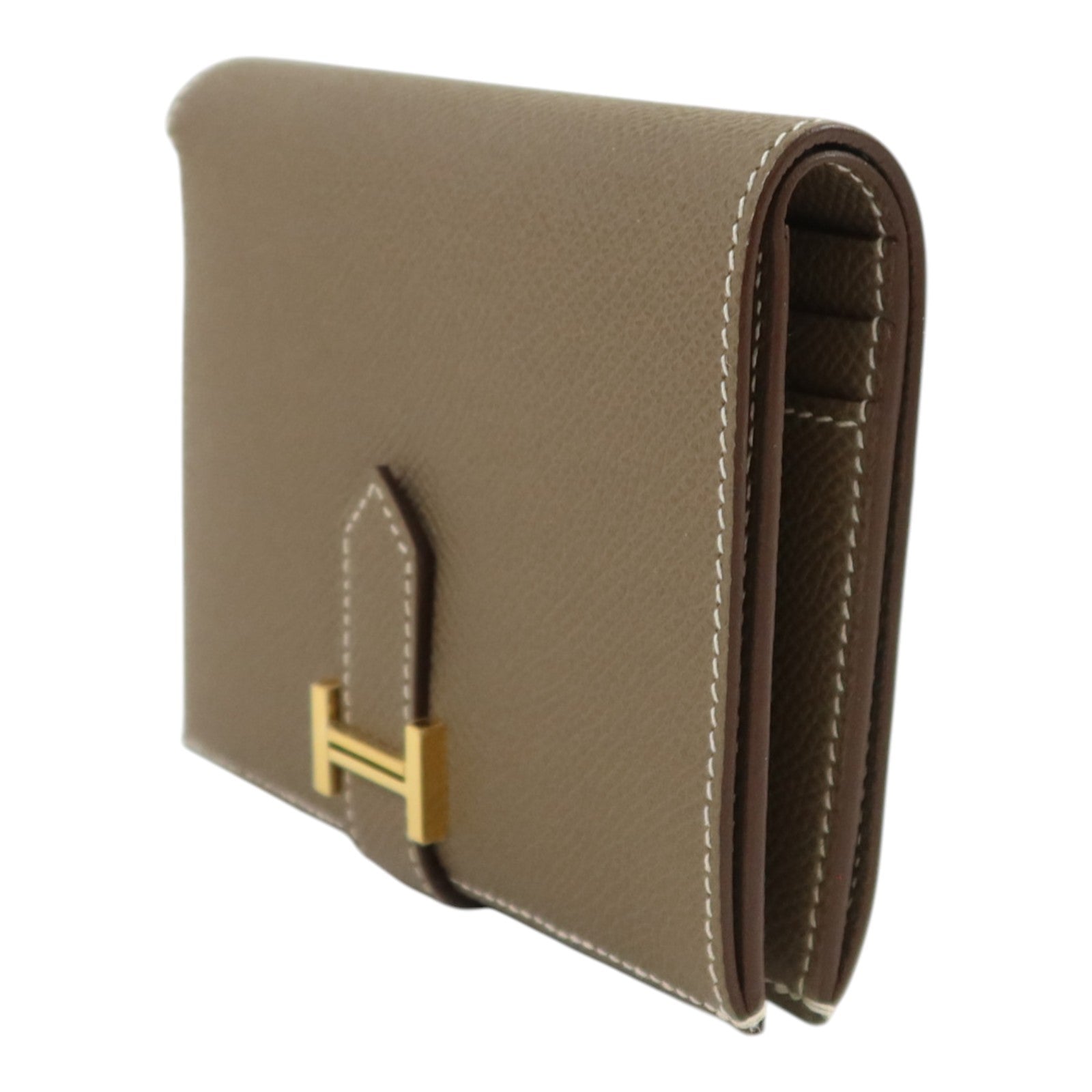 HERMES Epsom皮革Bearn Compact Wallet金扣錢包Etoupe
