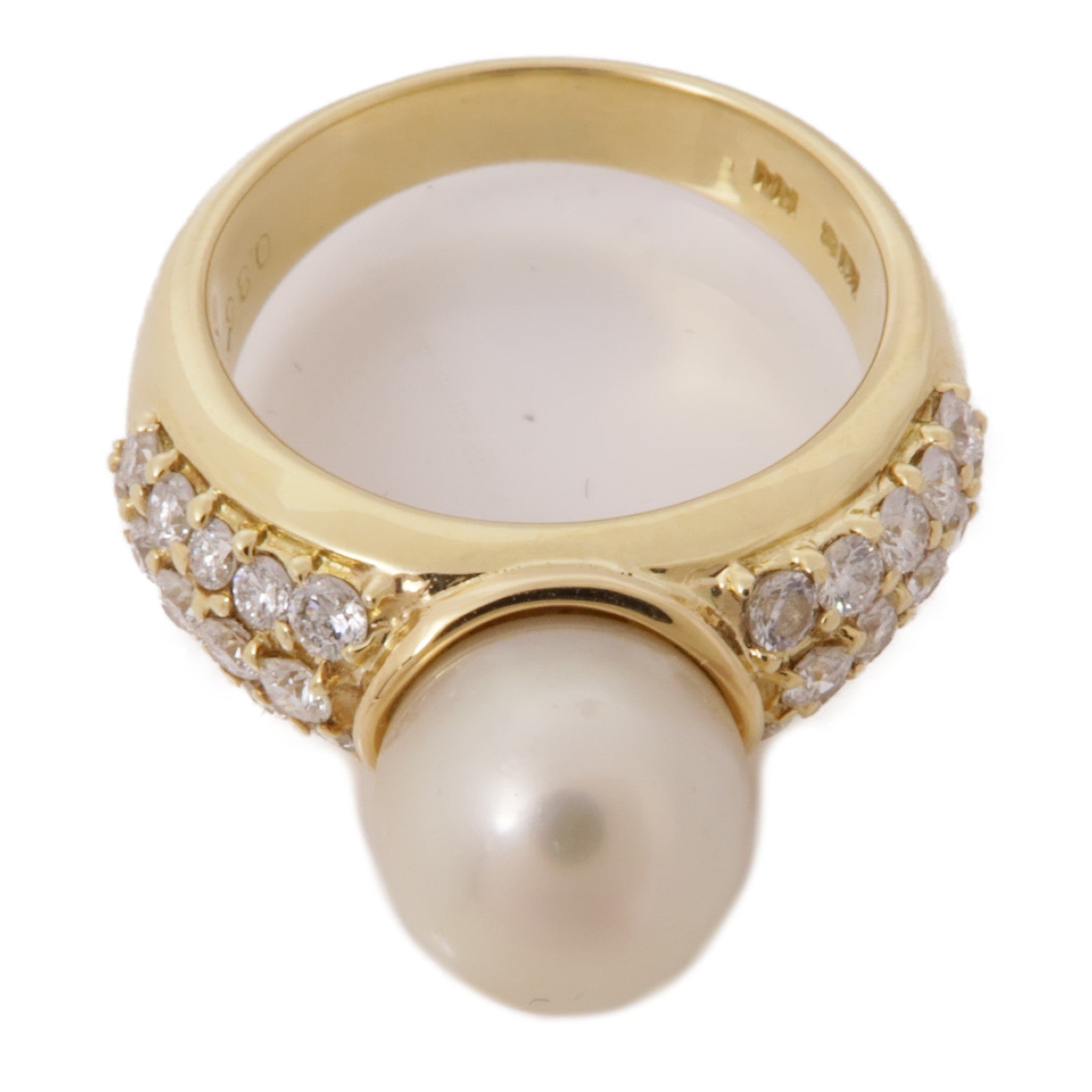 JEWELRY【激減優惠】 18K黃金Pearl Diamond Ring珍珠/鑽石戒指US#6.25