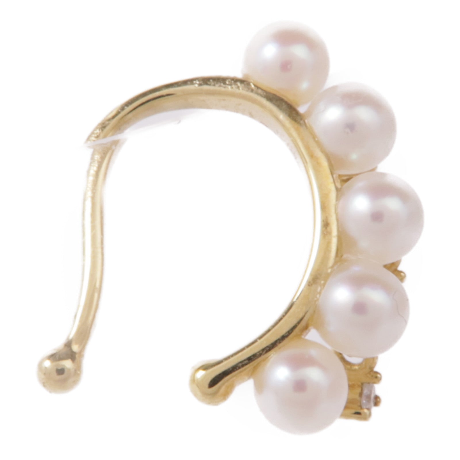 JEWELRY Pearl Diamond Single Ear Cuff 18K Yellow Gold
