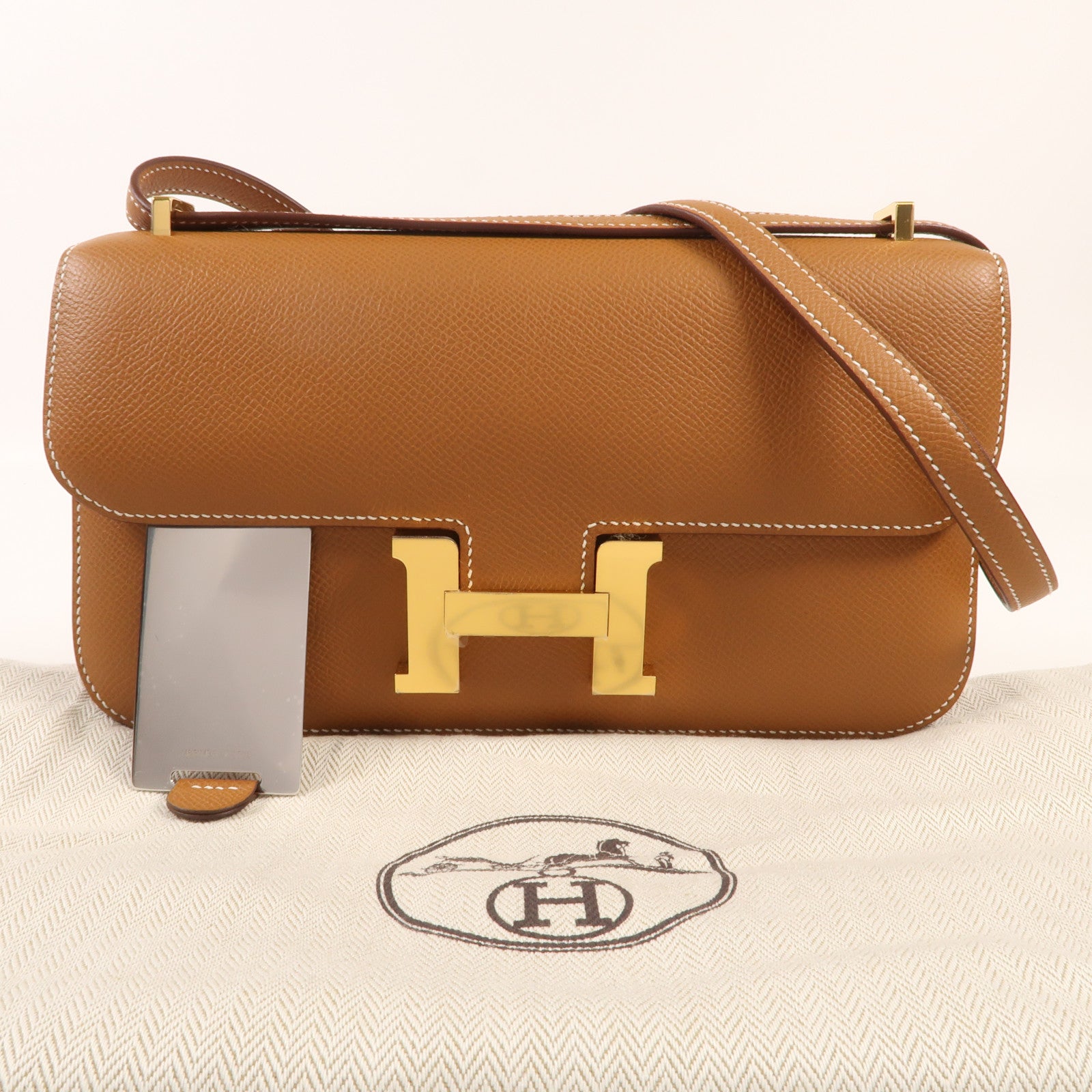 HERMES Epsom皮革Constance Elan金扣肩背袋Gold