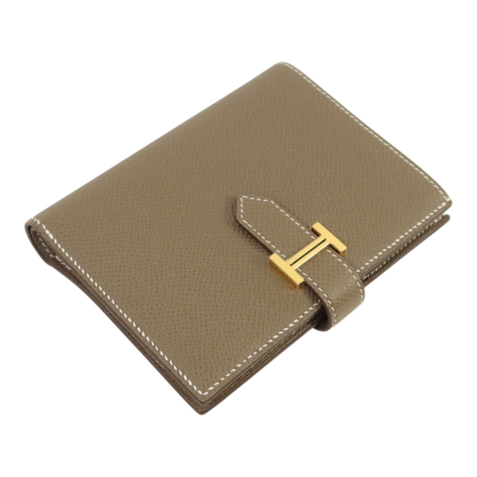 HERMES Epsom皮革Bearn Compact Wallet金扣錢包Etoupe