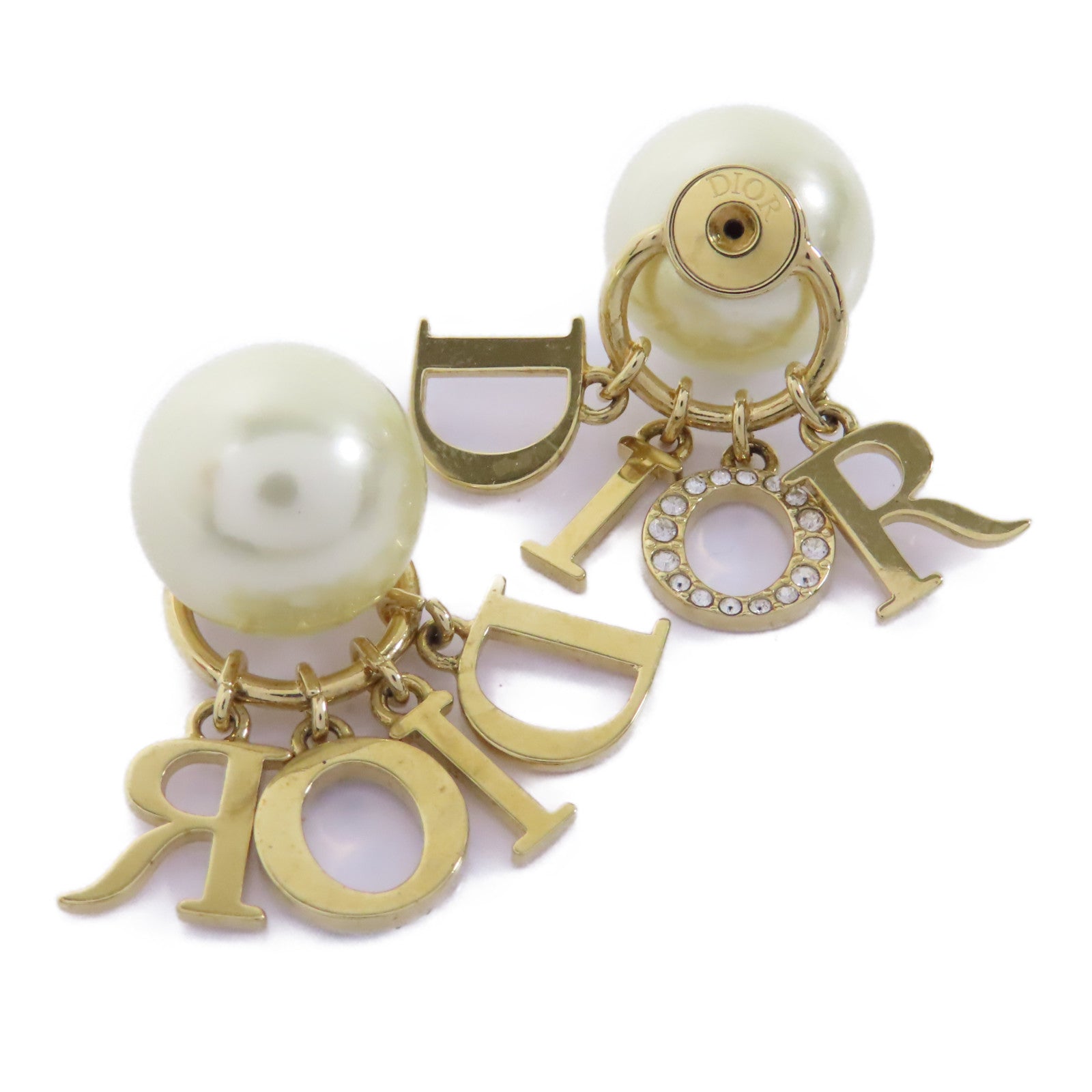 Dior 金屬/樹脂珍珠Tribales Earrings耳環金色/白色
