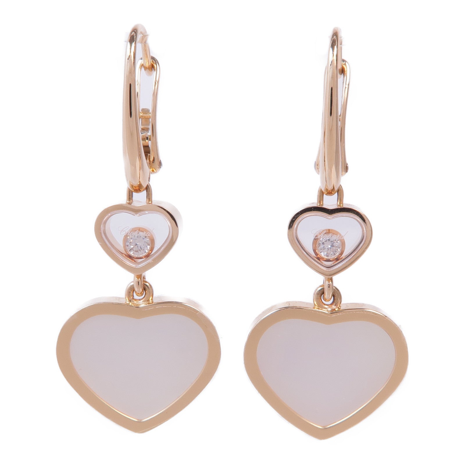 Chopard 18K玫瑰金Happy Hearts Earrings珍珠母貝/鑽石耳環