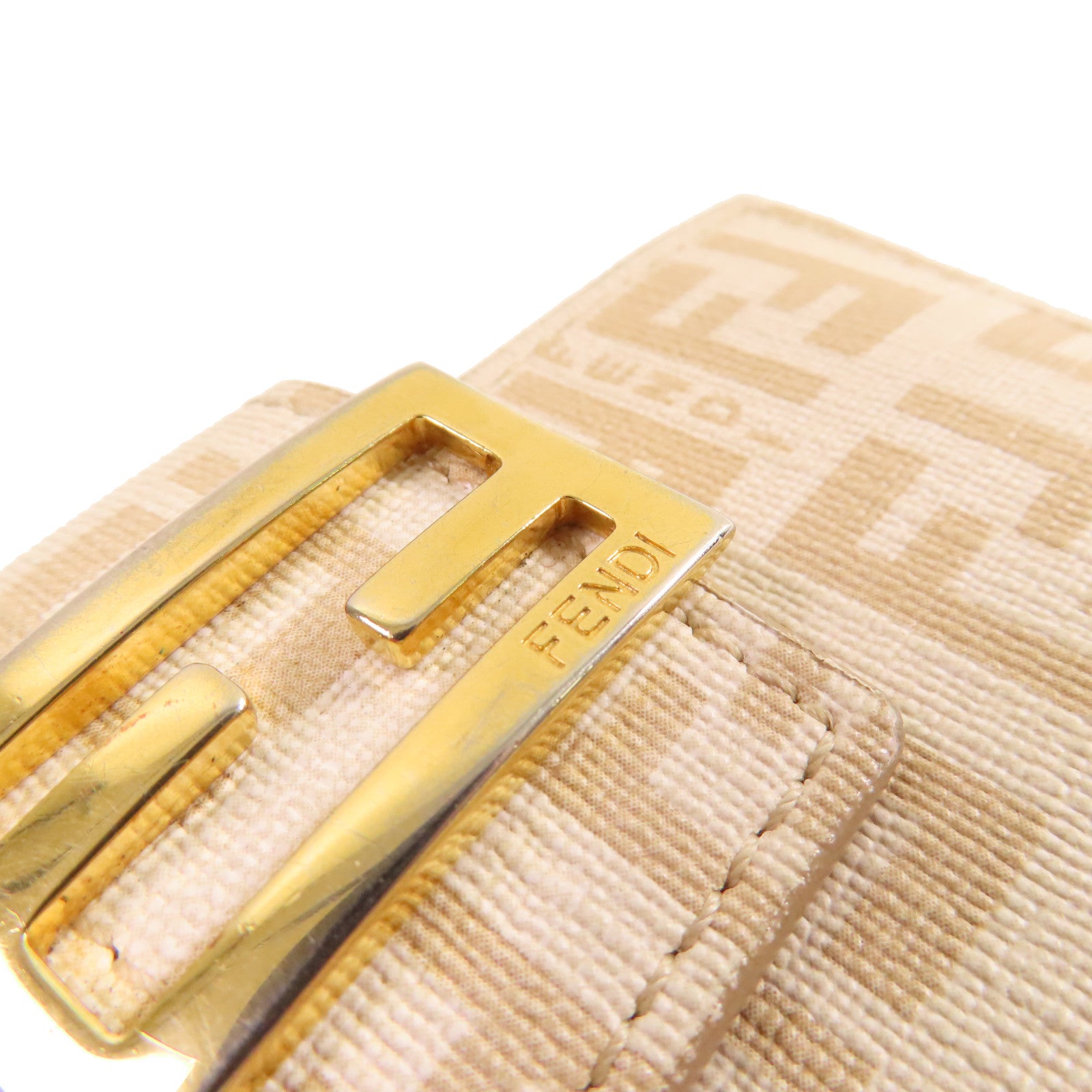 FENDI 塗層帆布Short Wallet金扣短錢包米白色