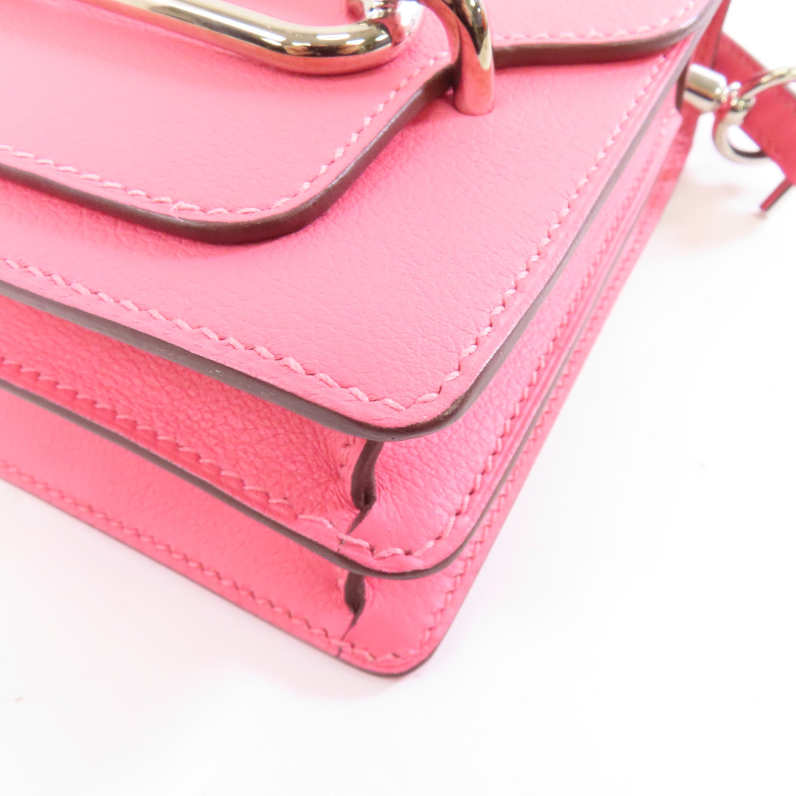 HERMES 【激減優惠】Evercolor皮革Mini Roulis銀扣肩背袋Rose Azalee粉紅色