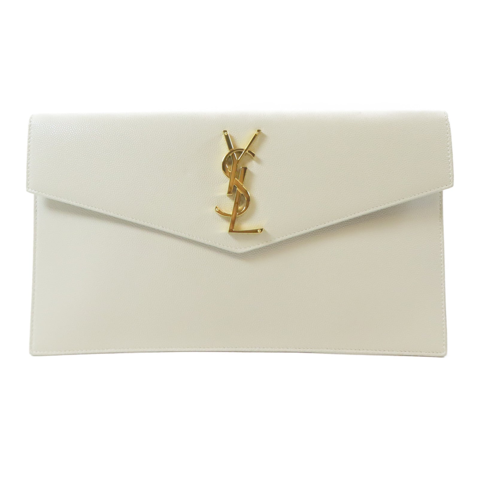 YVES SAINT LAURENT 牛皮皮革Clutch Bag金扣手拿包米色