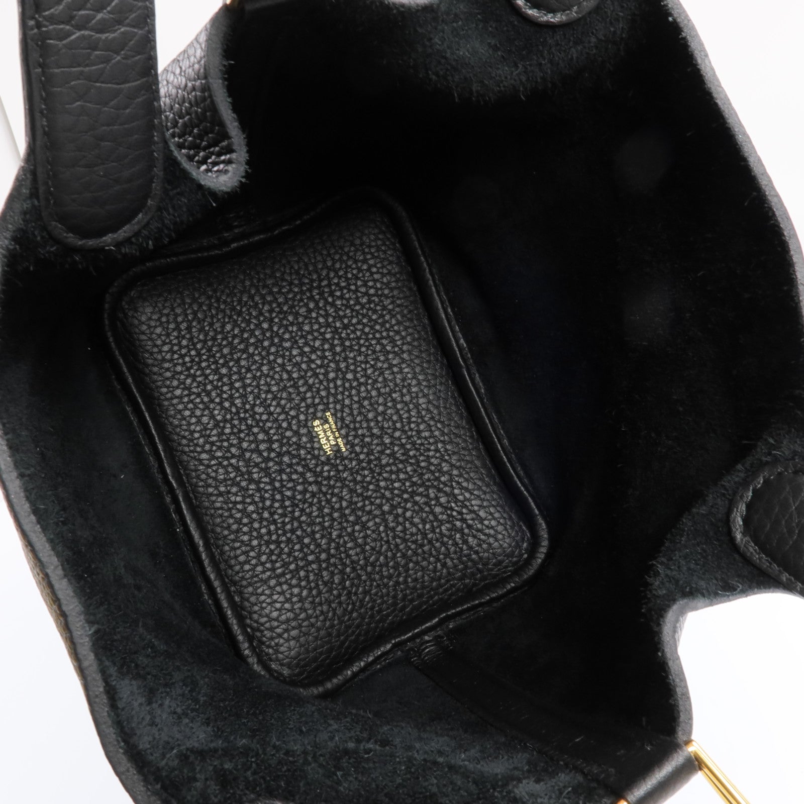 HERMES Clemence皮革Picotin PM金扣手挽袋Noir