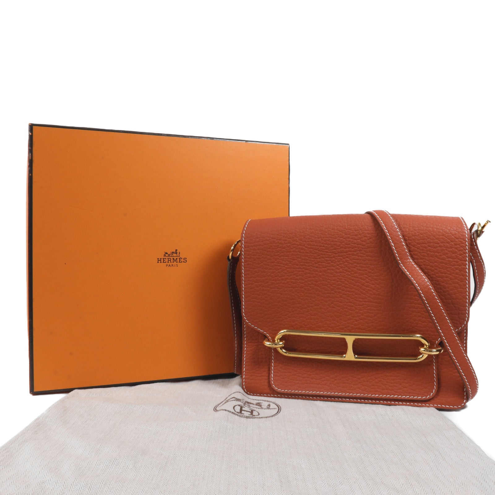 HERMES Clemence皮革Roulis 23金扣肩背袋Sanguine