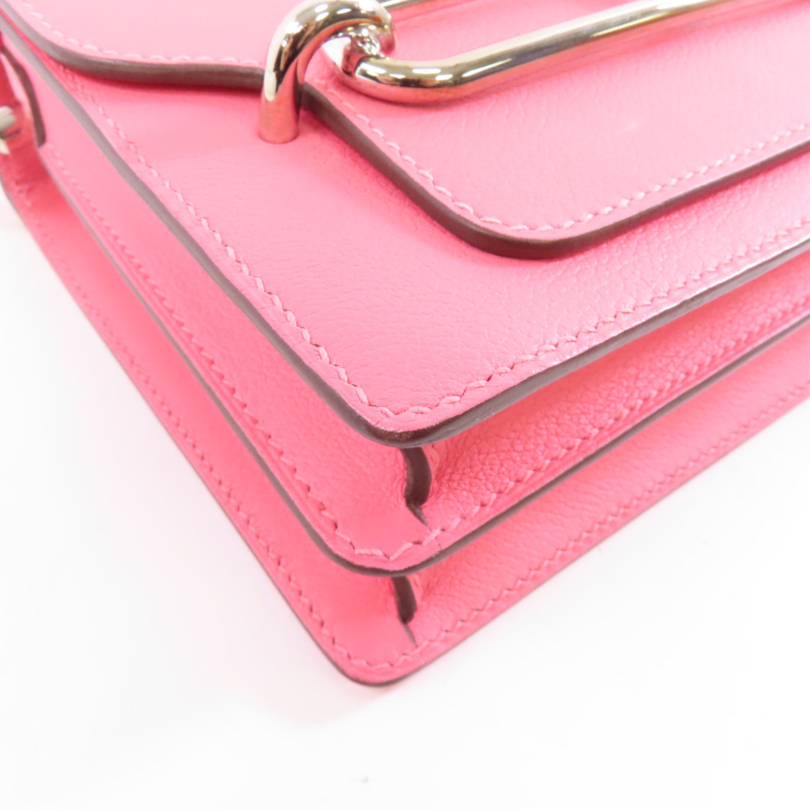 HERMES 【激減優惠】Evercolor皮革Mini Roulis銀扣肩背袋Rose Azalee粉紅色