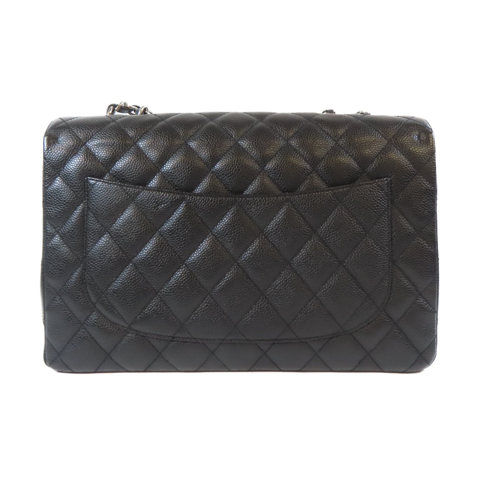 CHANEL 【激減優惠】菱格Caviar皮革Classic 30CM銀扣鏈帶肩背袋黑色