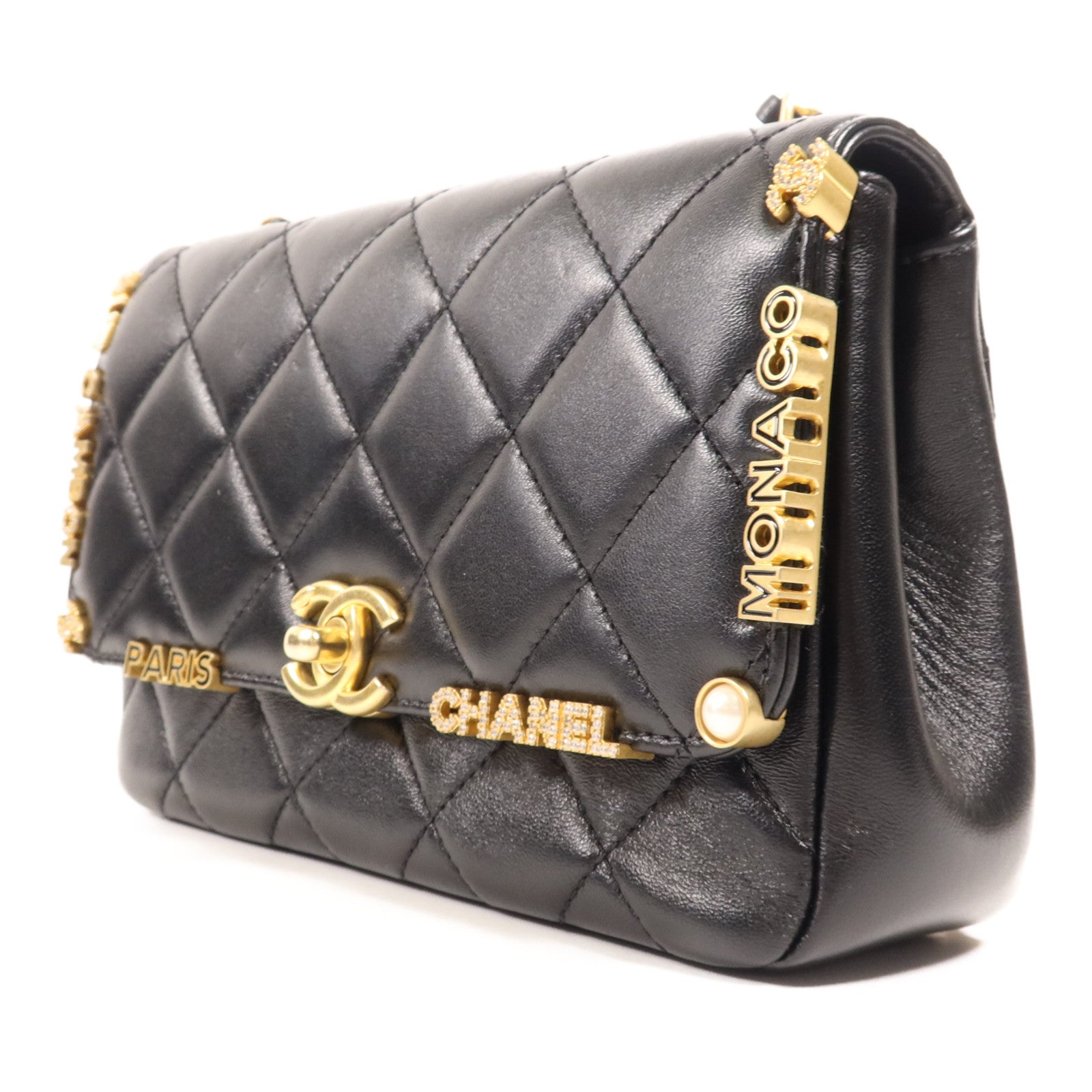 CHANEL 羊皮皮革Matelasse Mini Flap Bag金扣鏈帶肩背袋