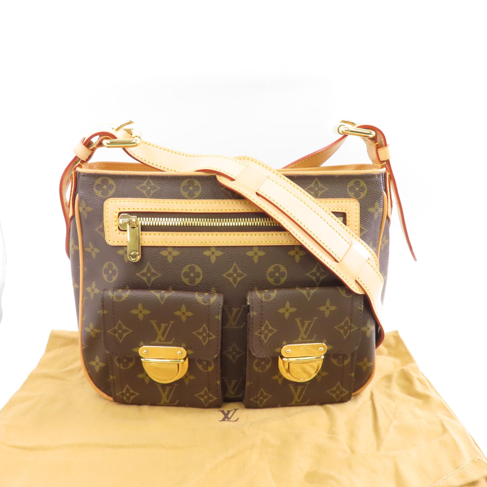 LOUIS VUITTON Monogram Hudson GM金扣肩背袋啡色