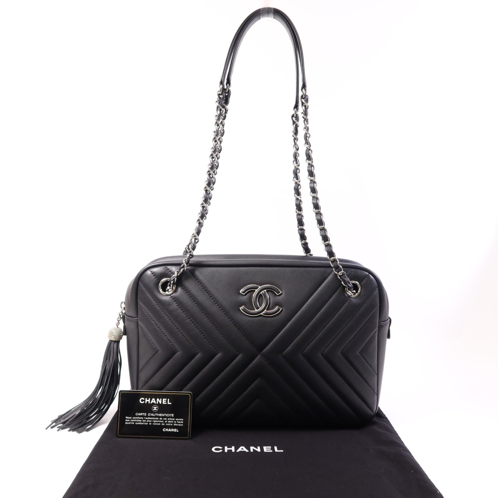 CHANEL 【激減優惠】牛皮皮革Shoulder Bag銀扣鏈帶肩背袋