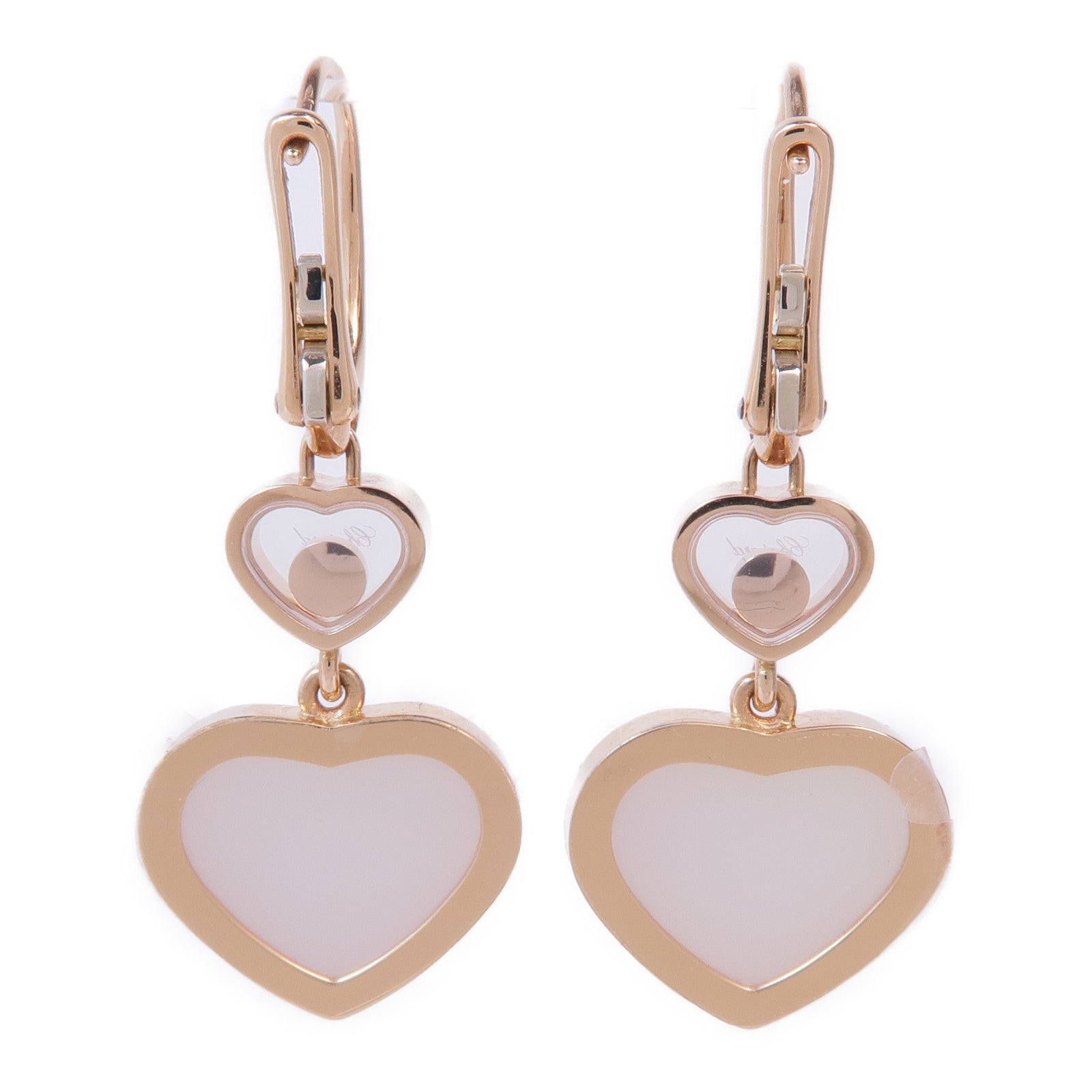 Chopard 18K玫瑰金Happy Hearts Earrings珍珠母貝/鑽石耳環
