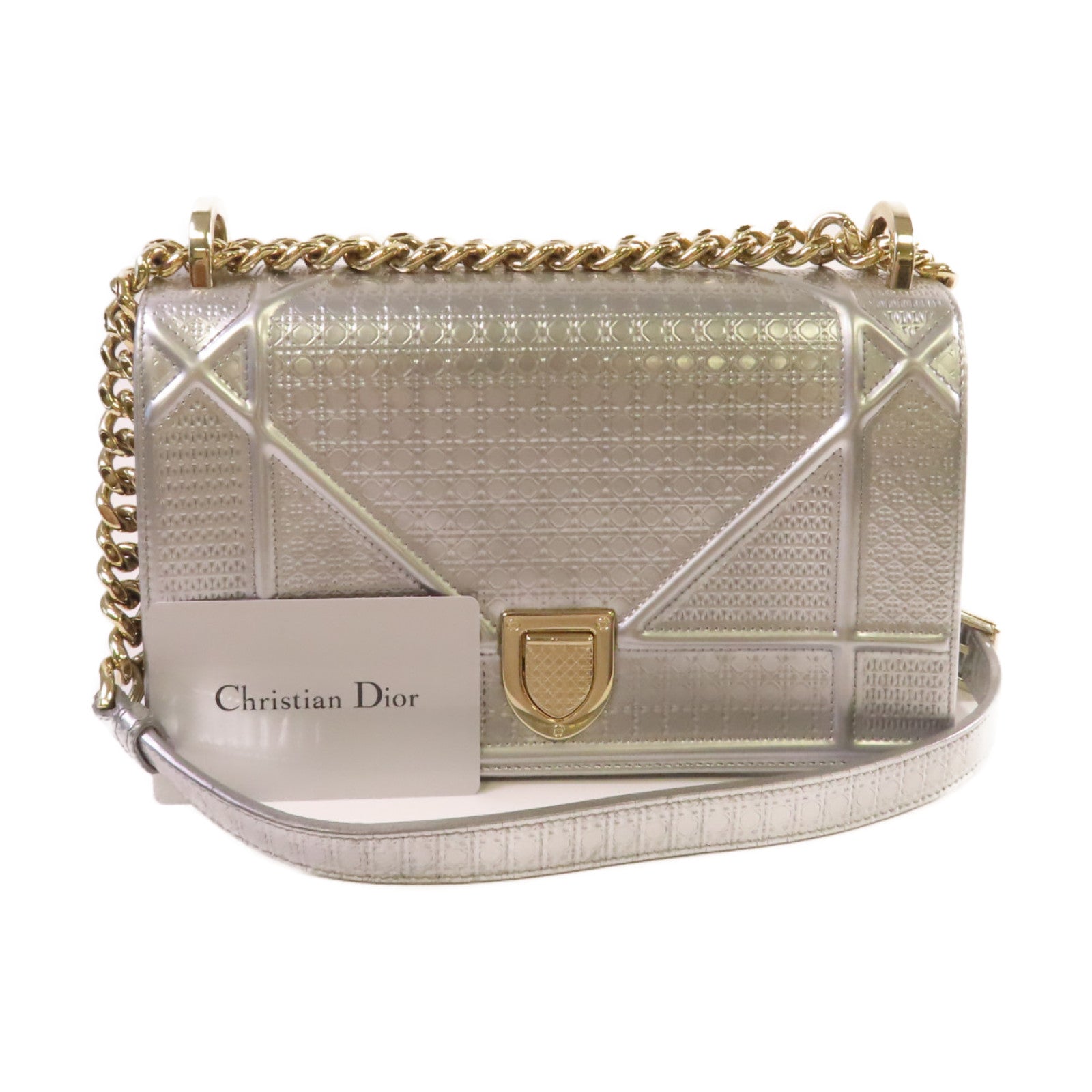 Dior 【清倉大減價】牛皮皮革Diorama Chain Shoulder Bag金扣鏈帶肩背袋銀色