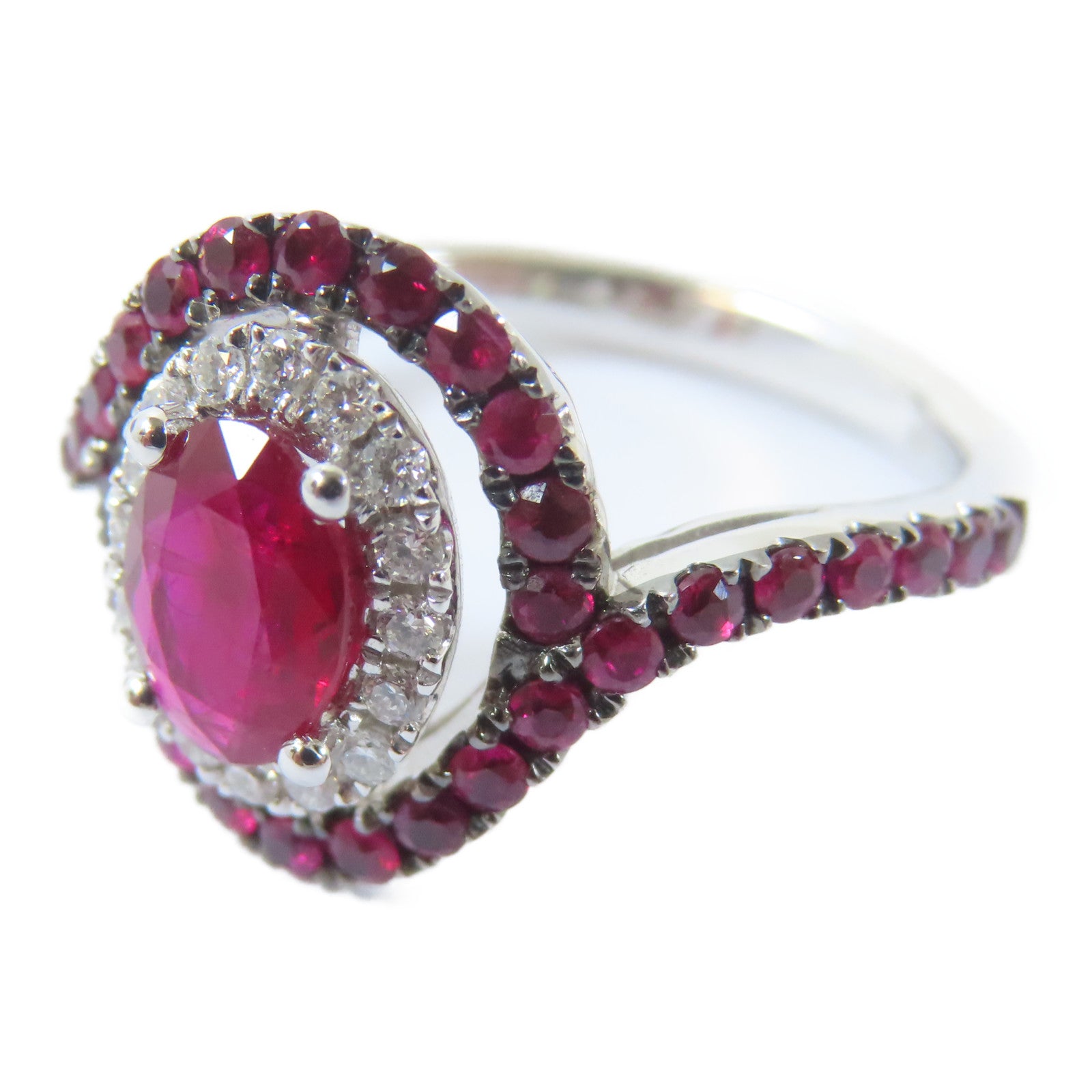 JEWELRY 【激減優惠】18K白金Ruby Ring 0.79ct/0.65ct紅寶石0.14ct鑽石戒指US#6