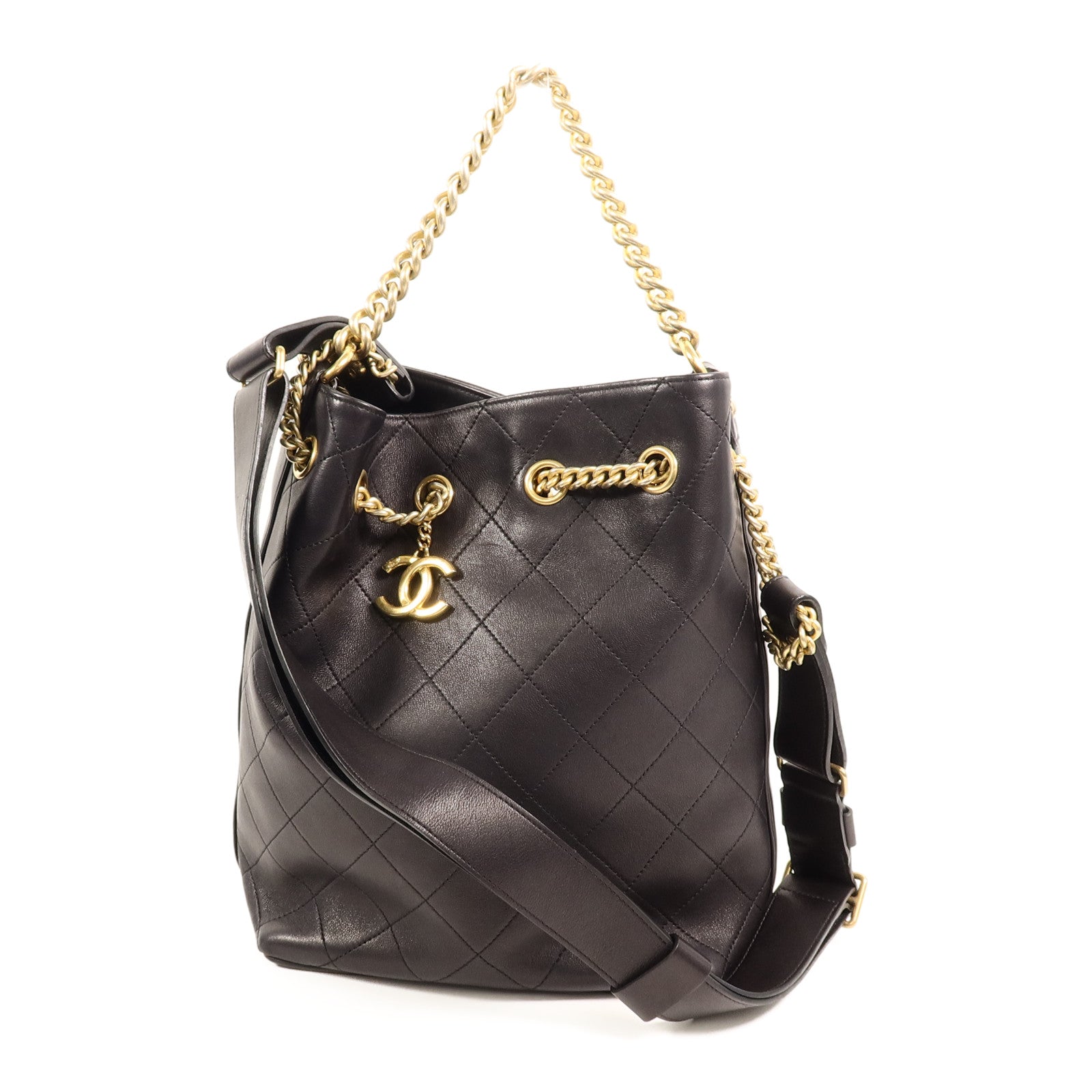 CHANEL 牛皮皮革Drawstring Bucket鏈帶手挽肩背兩用袋