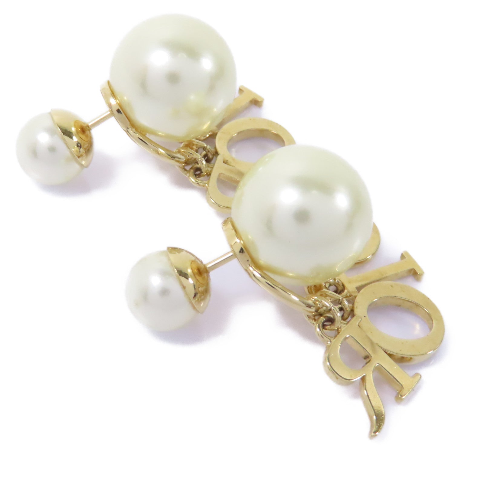 Dior 金屬/樹脂珍珠Tribales Earrings耳環金色/白色