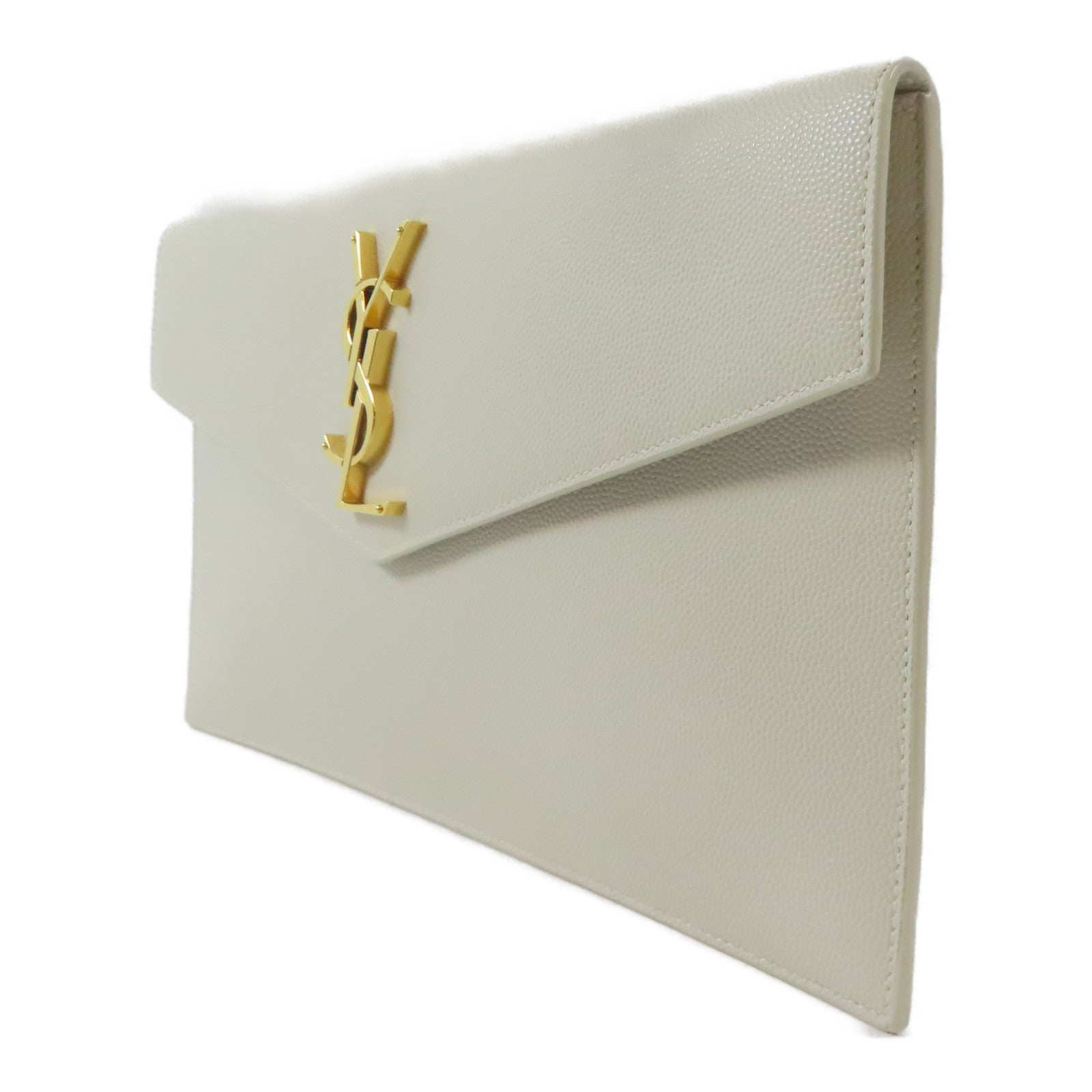 YVES SAINT LAURENT 牛皮皮革Clutch Bag金扣手拿包米色
