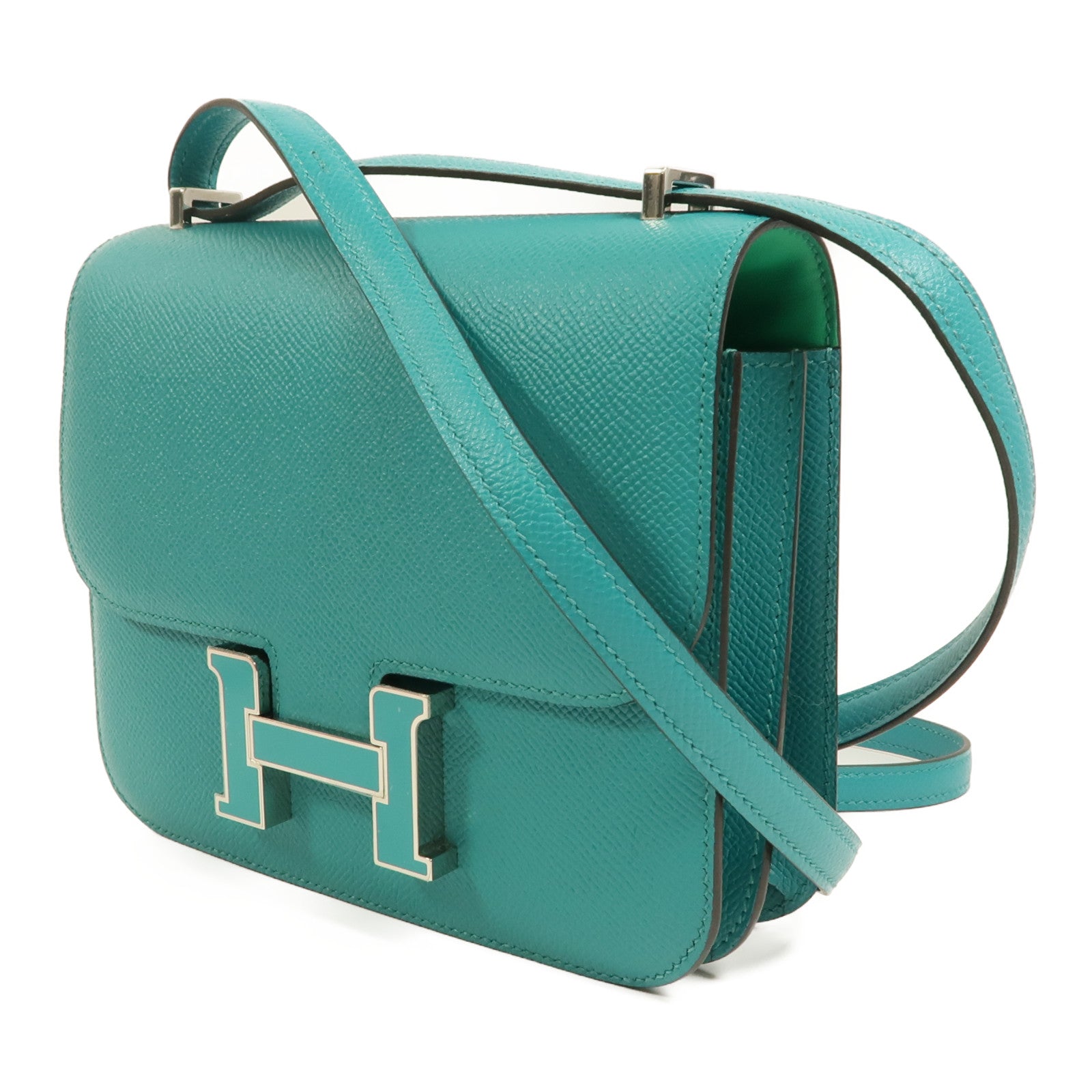 HERMES Epsom皮革Constance Mini肩背袋Bleu Paon