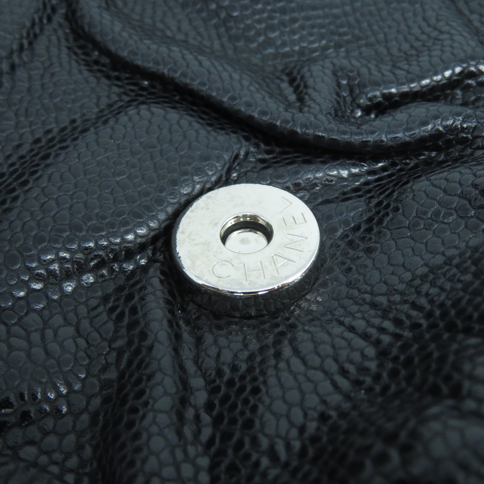 CHANEL Caviar皮革Chain Shoulder Bag銀扣鏈帶肩背袋黑色