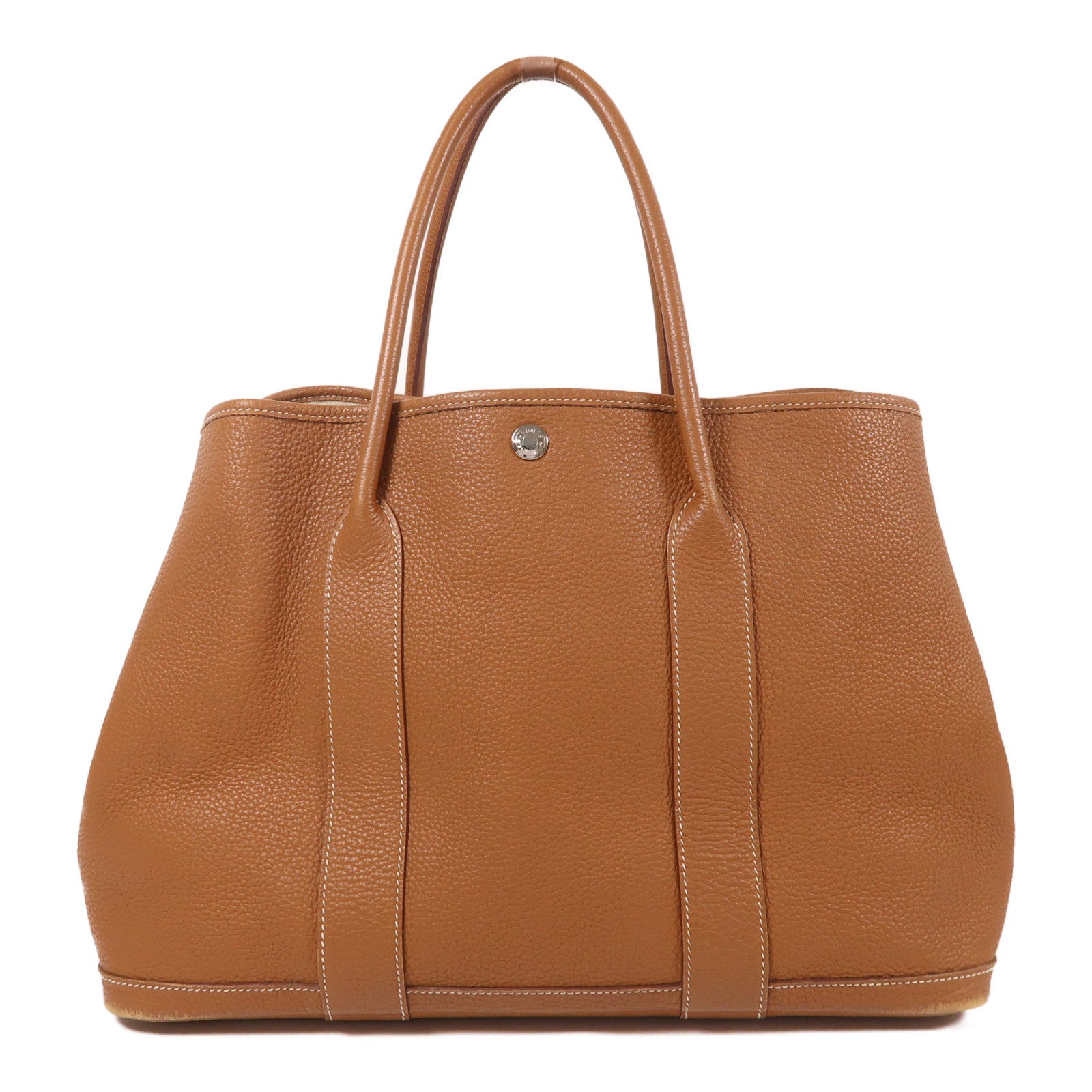 HERMES Negonda皮革Garden Party PM銀扣手挽袋金色