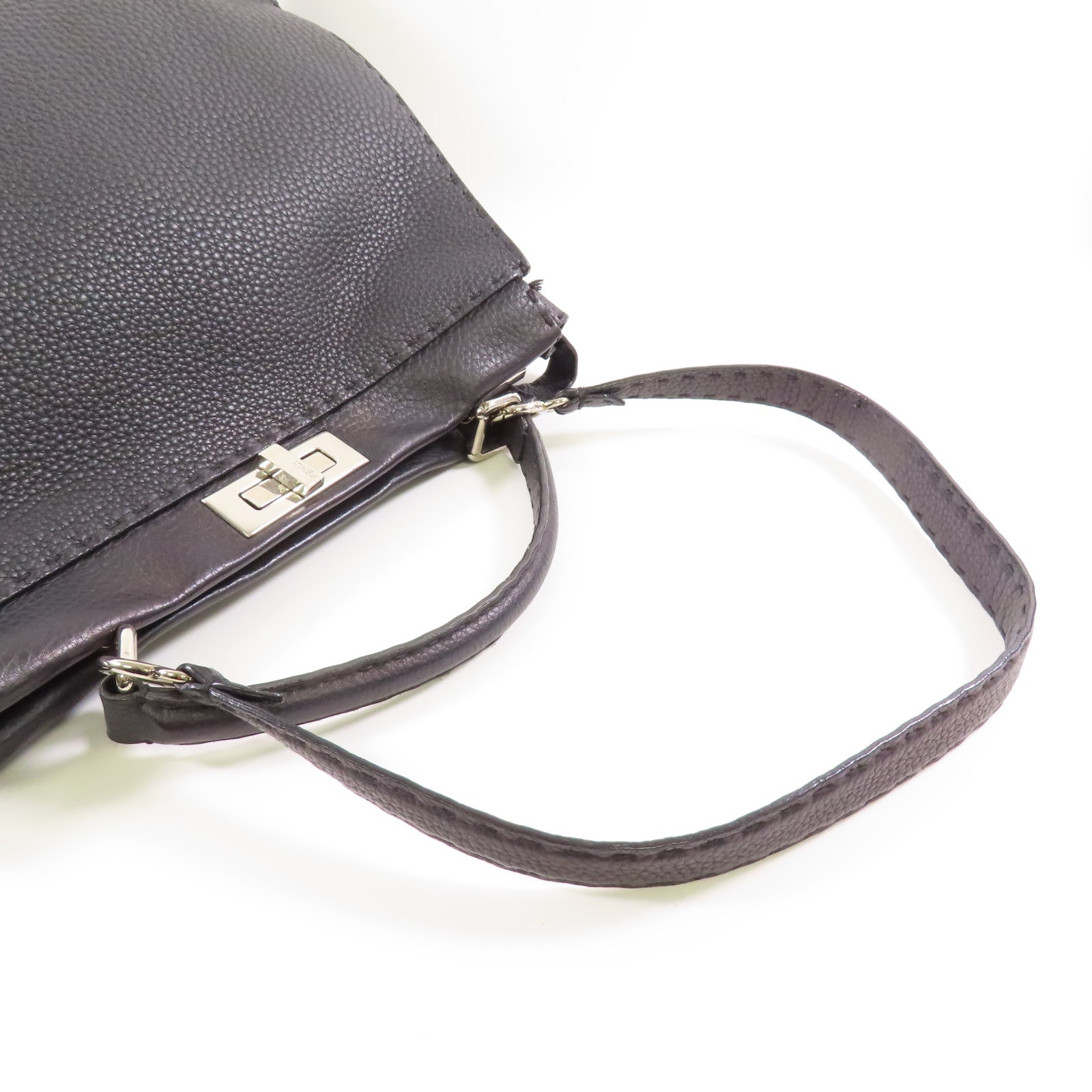 FENDI SHW Peekaboo 2 Way Shoulder Bag Handbag Calfskin Leather Black