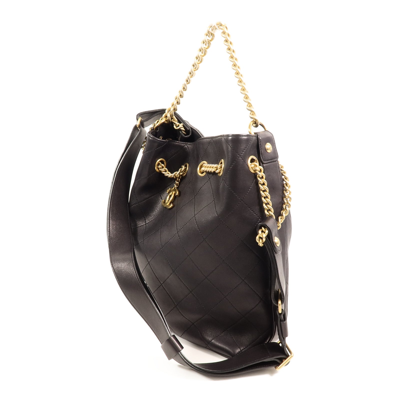 CHANEL 牛皮皮革Drawstring Bucket鏈帶手挽肩背兩用袋
