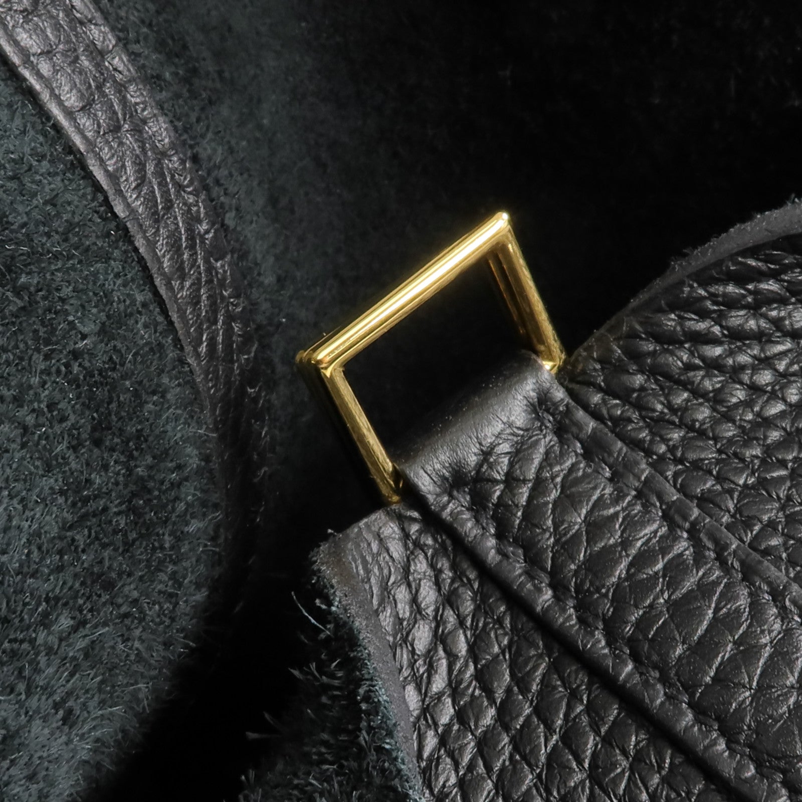 HERMES Clemence皮革Picotin PM金扣手挽袋Noir