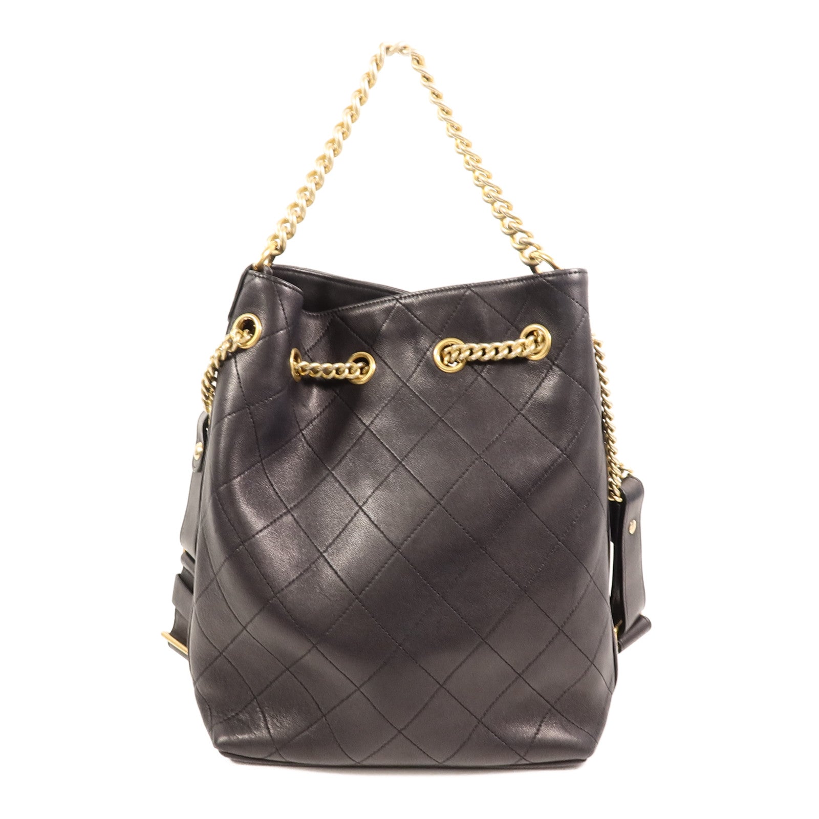 CHANEL 牛皮皮革Drawstring Bucket鏈帶手挽肩背兩用袋