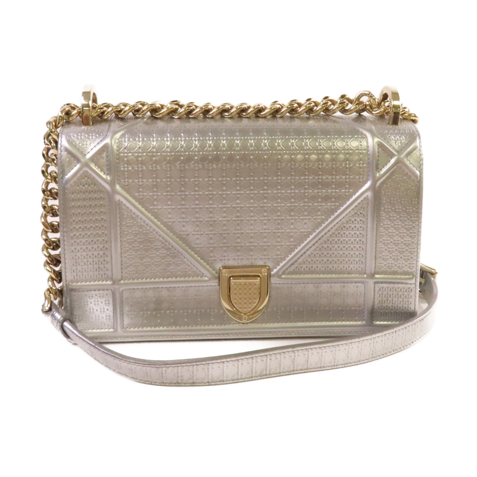 Dior 【清倉大減價】牛皮皮革Diorama Chain Shoulder Bag金扣鏈帶肩背袋銀色