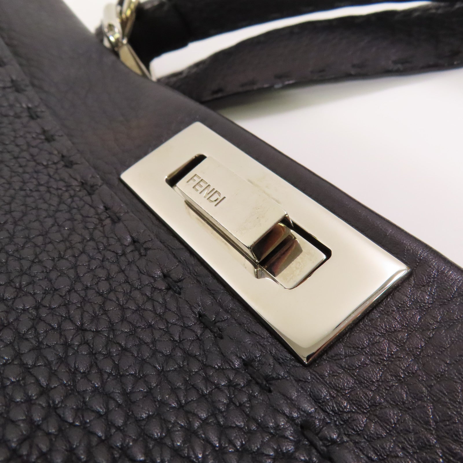 FENDI SHW Peekaboo 2 Way Shoulder Bag Handbag Calfskin Leather Black