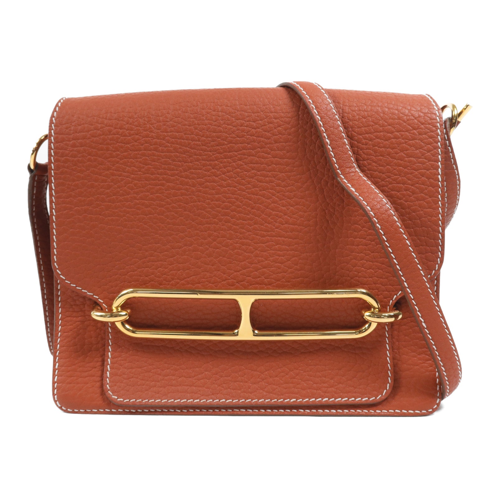 HERMES Clemence皮革Roulis 23金扣肩背袋Sanguine