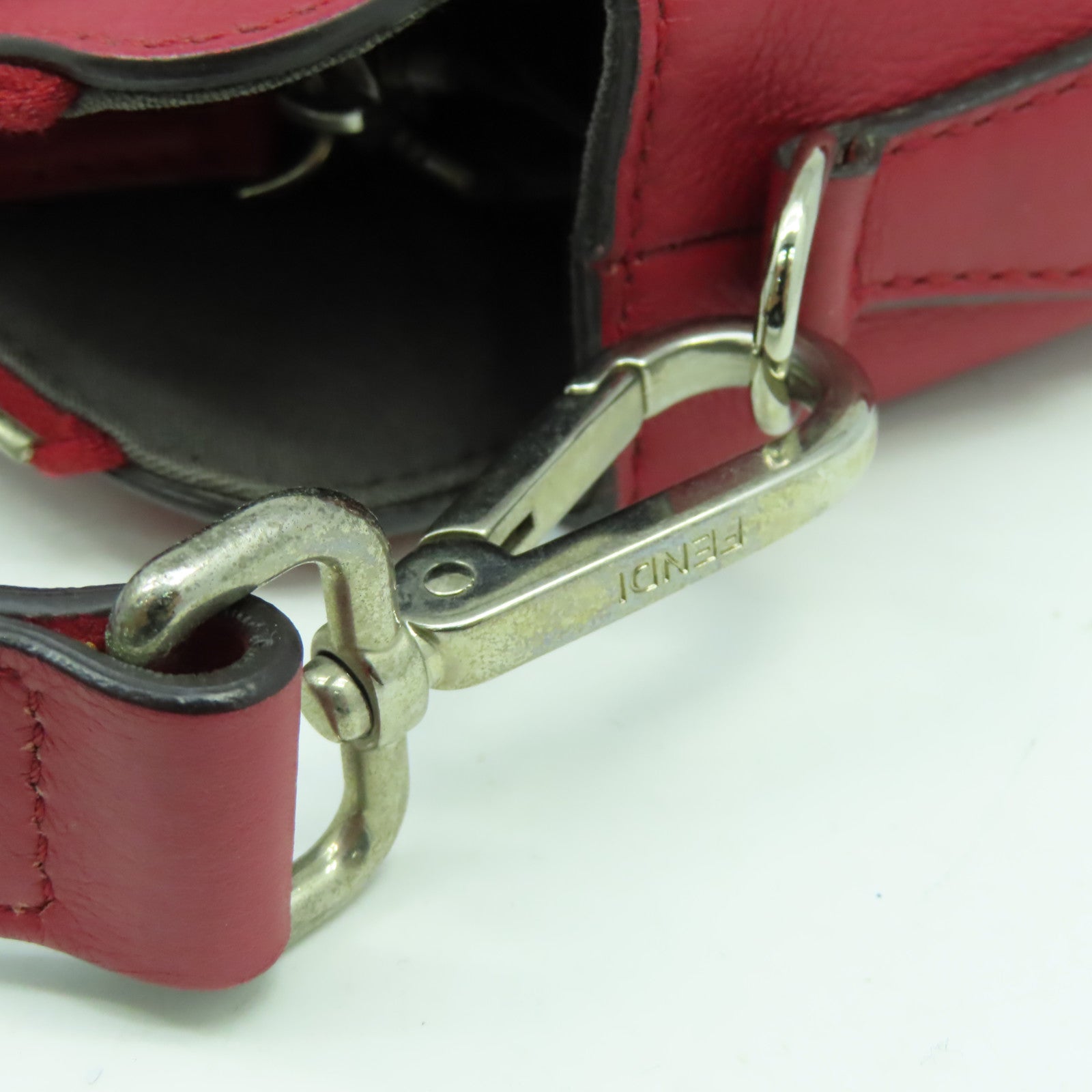 FENDI 牛皮皮革By The Way銀扣手挽肩背兩用袋紅色