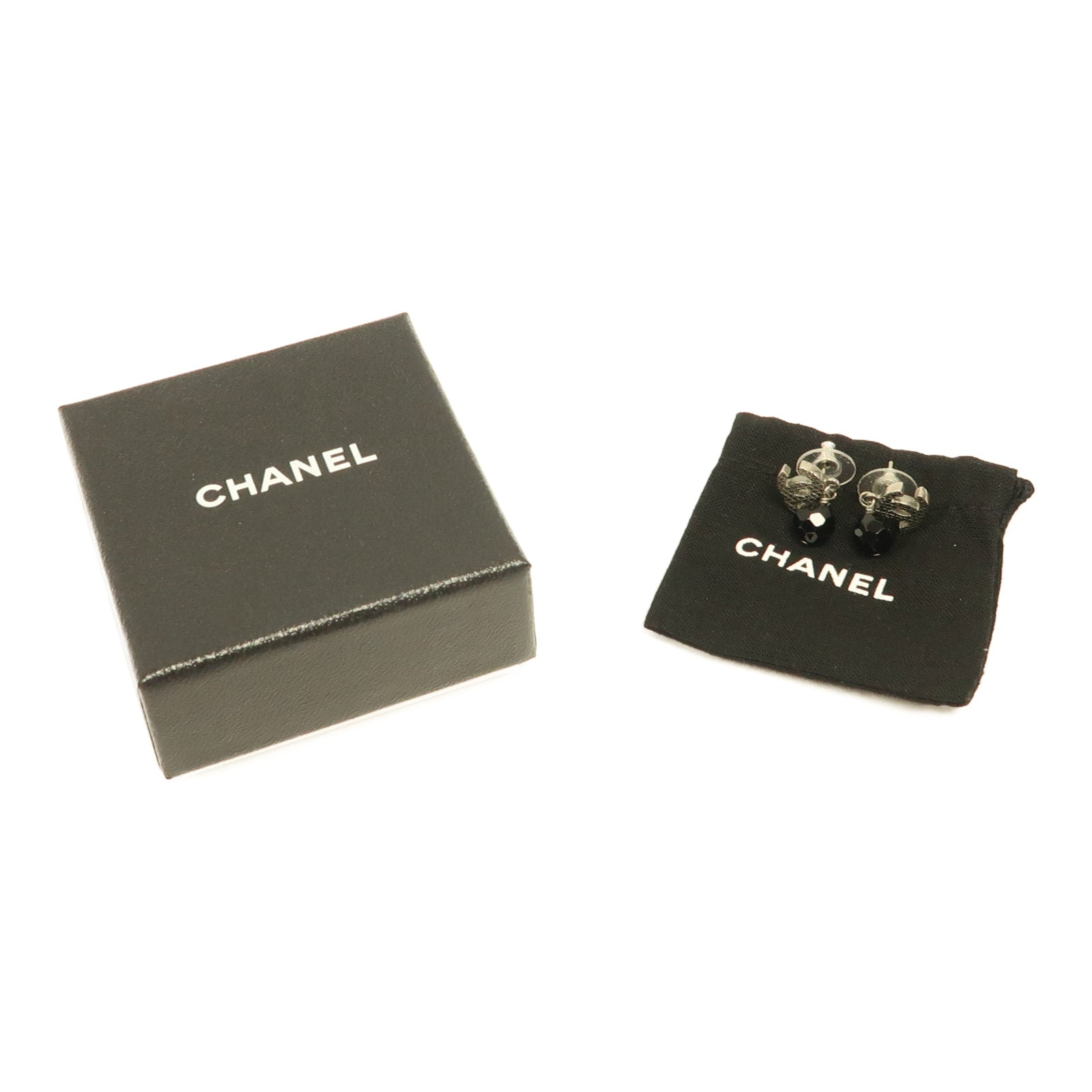 CHANEL 金屬/PVC Earrings耳環銀色/黑色