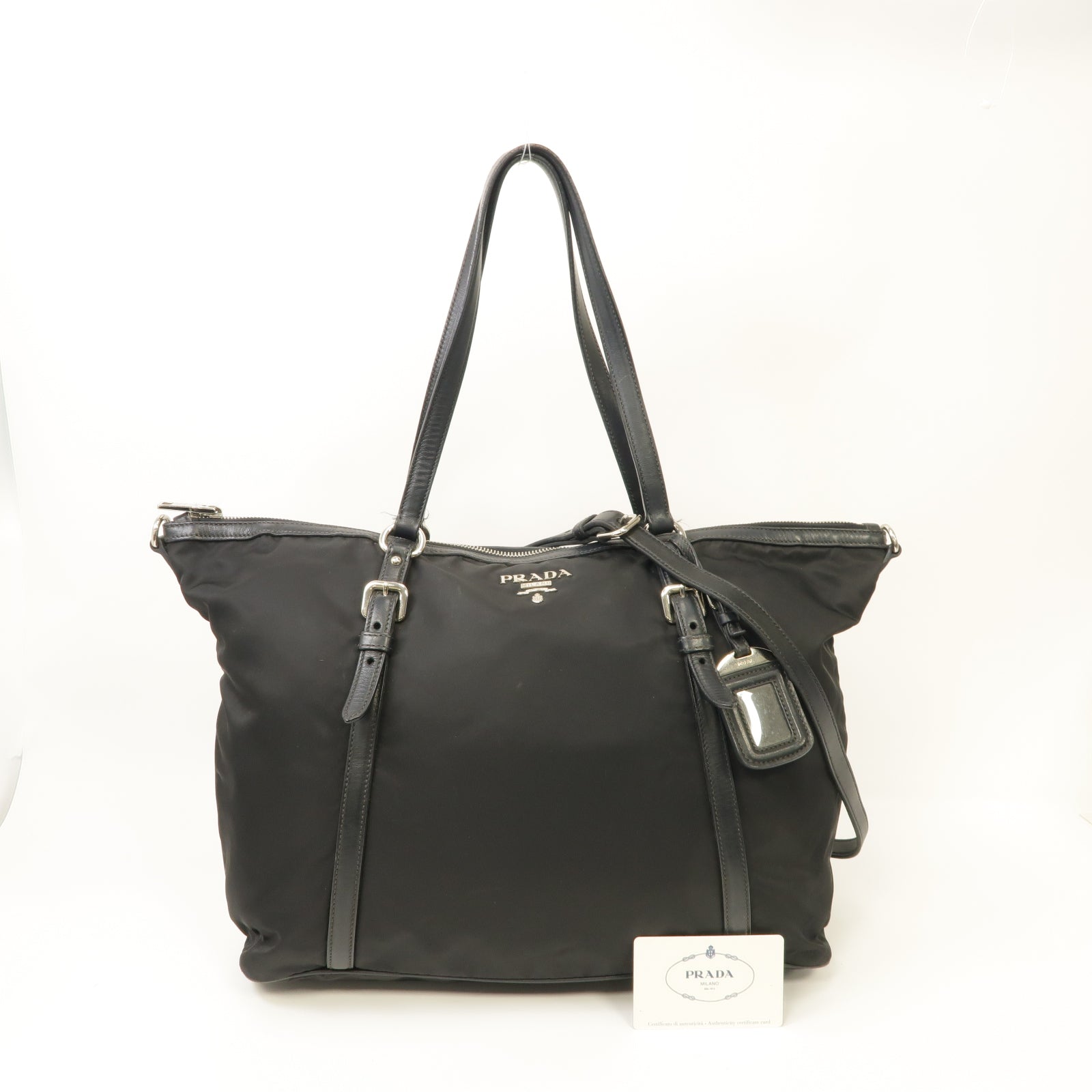 PRADA 尼龍2way Shoulder Bag銀扣手挽肩背兩用袋黑色