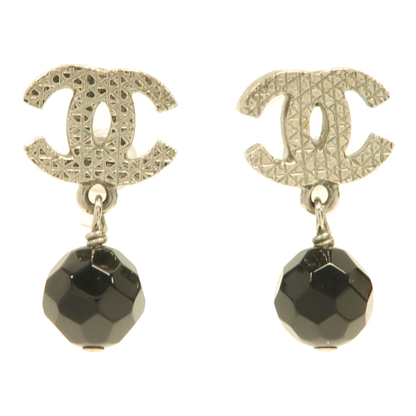 CHANEL 金屬/PVC Earrings耳環銀色/黑色
